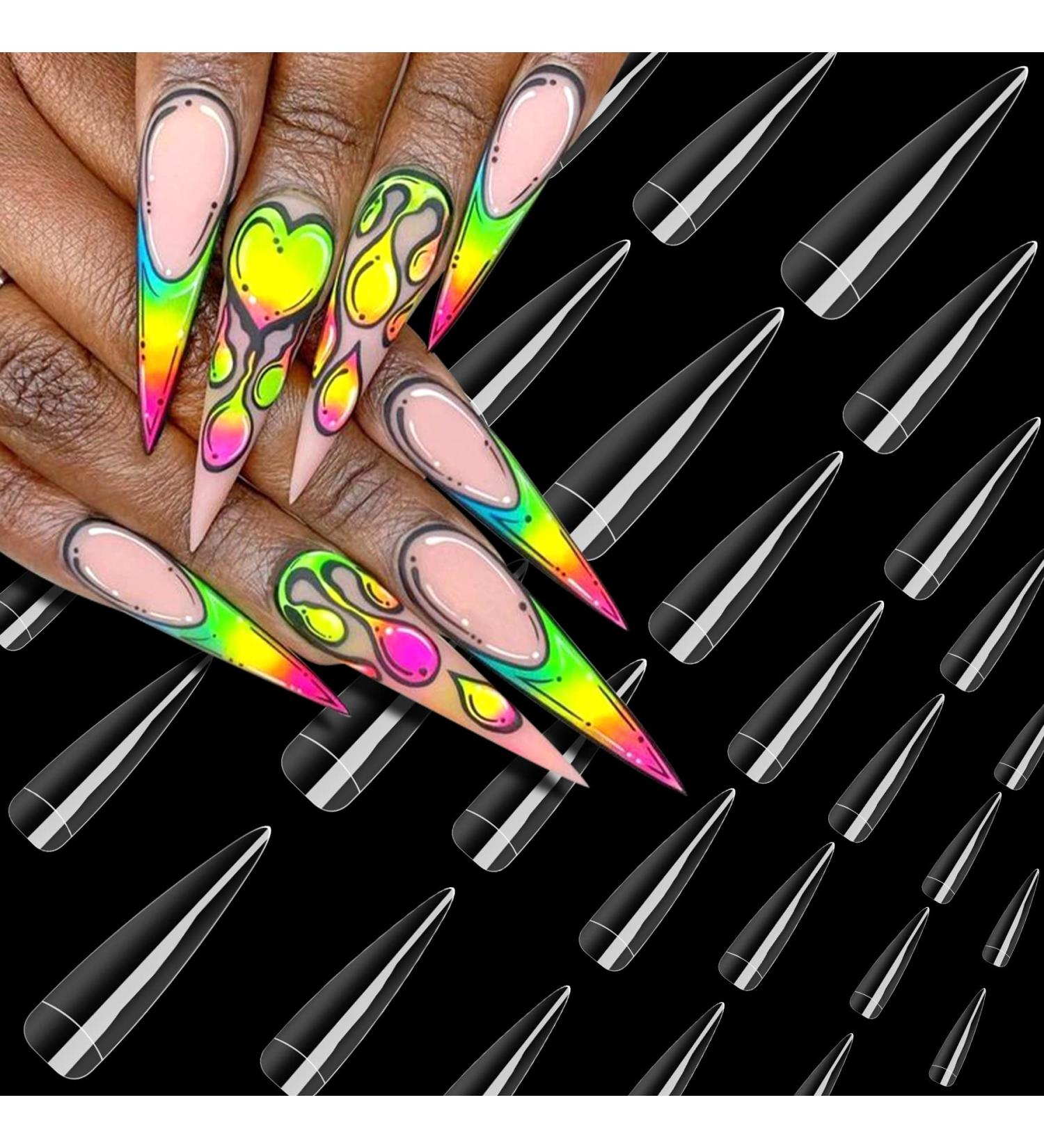 XXL False Nail Tips - 500 Long Stiletto Half Cover Press-On Fake Nails for Women & Girls | Christmas 0076-E2 | International Shipping - Buy Online on GoSupps.com