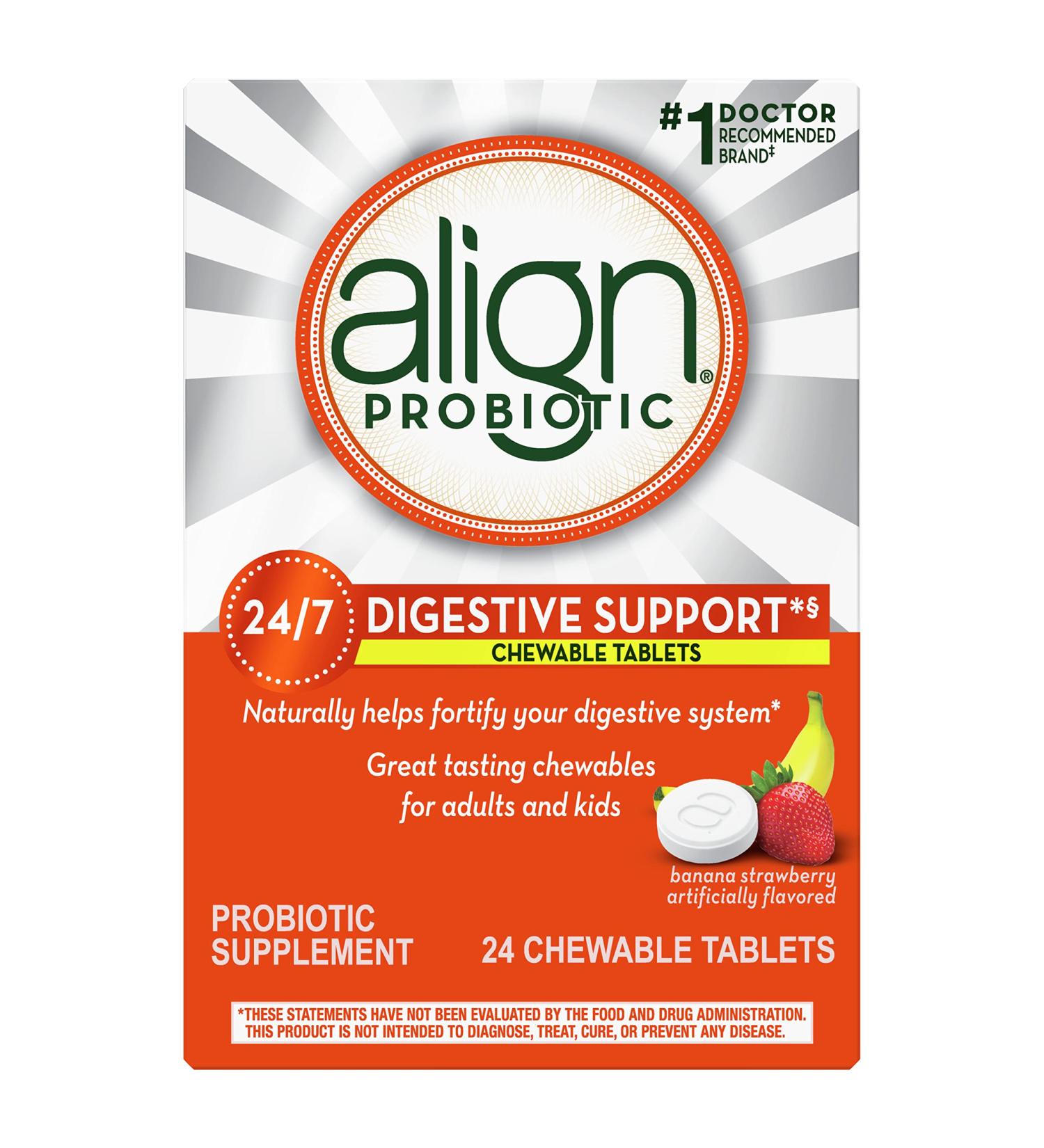 Align Probiotic Chewable Tablets | Digestive Support for Men and Women | 24/7 Gut Health | Recommended by Doctors | 24 Tablets - Buy Online on GoSupps.com