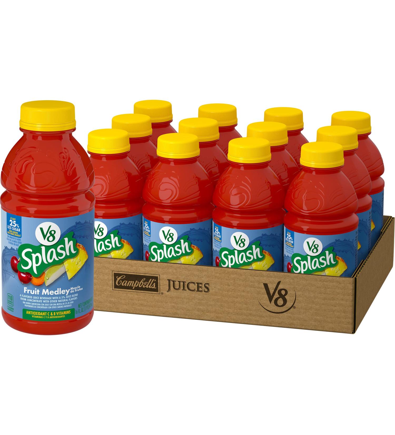 V8 Splash Fruit Medley Juice Beverage - 16 FL OZ Bottle (Pack of 12) - Buy Online on GoSupps.com
