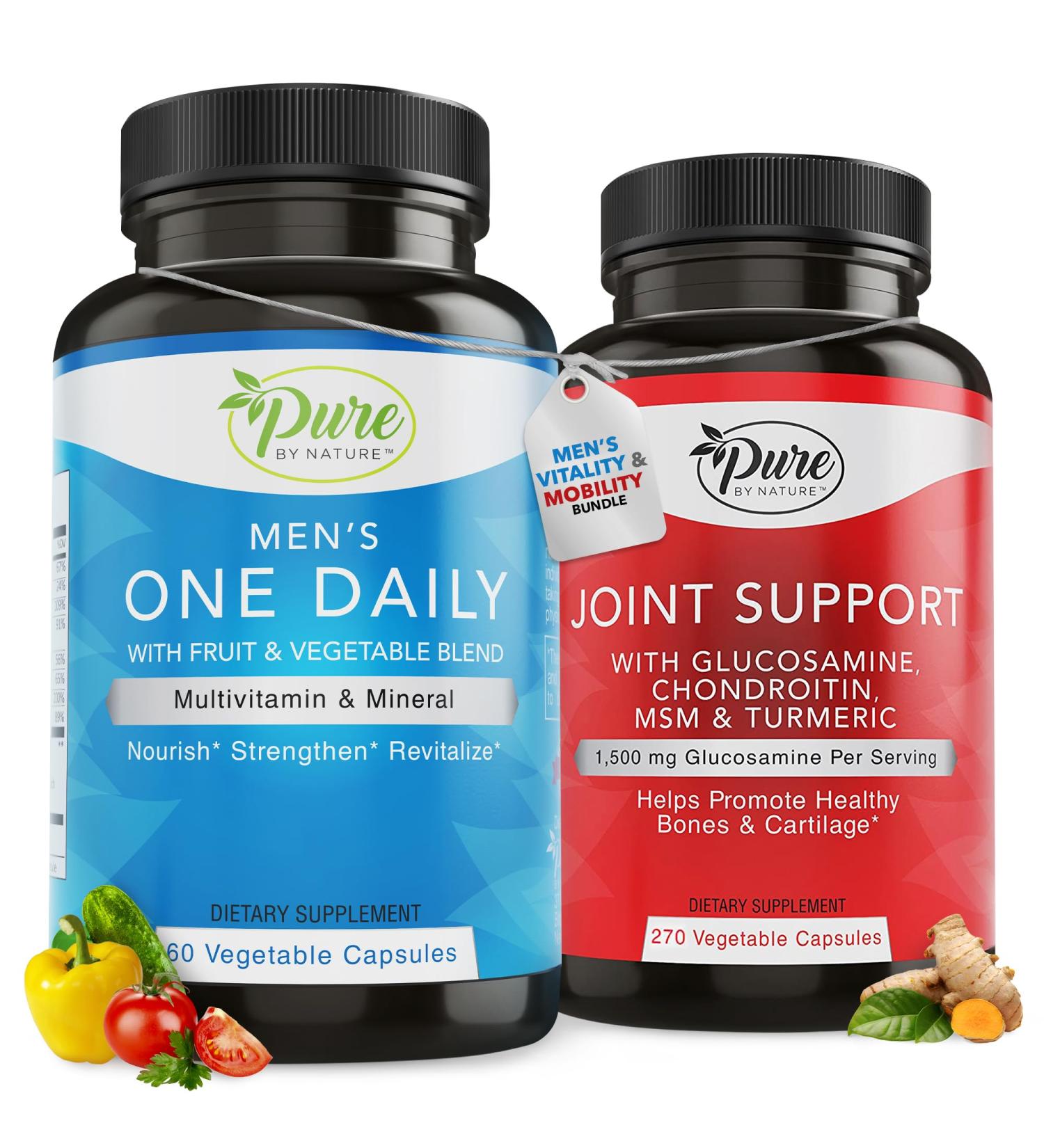 Pure By Nature Bundle of One Daily Multivitamin for Men 60 Capsules & Joint Support 180 Capsules Supplements Glucosamine Chondroitin Multi Vitamins & Minerals Supplement for Joint & Immune Support - Buy Online on GoSupps.com