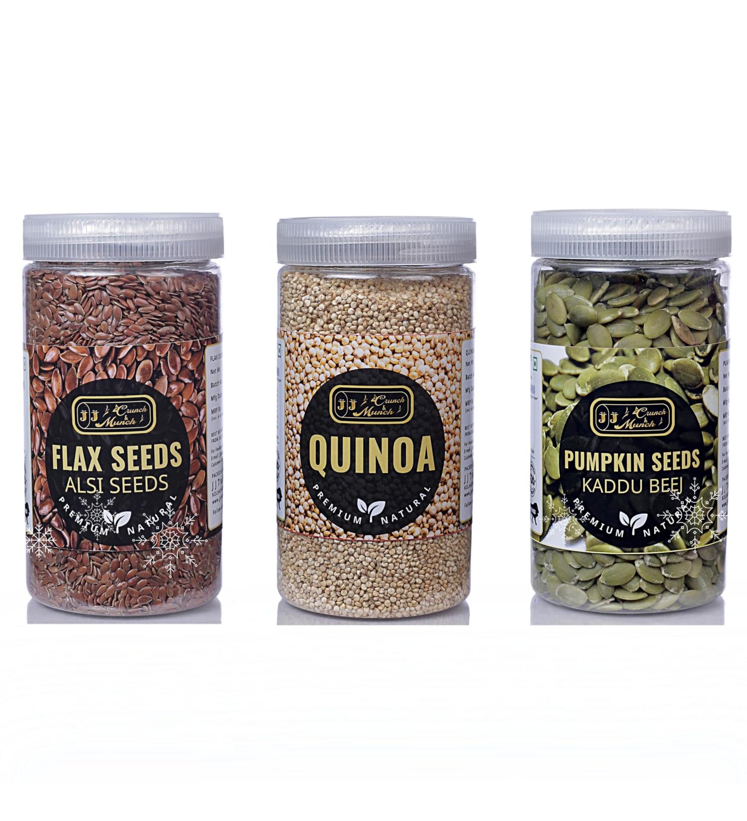 Super Seeds Trio | Nutrients Pumpkin power | Flax Fuel | Quinoa Crunch |Premium superfoods Combo (700Gm) Pack of 3 - Buy Online on GoSupps.com