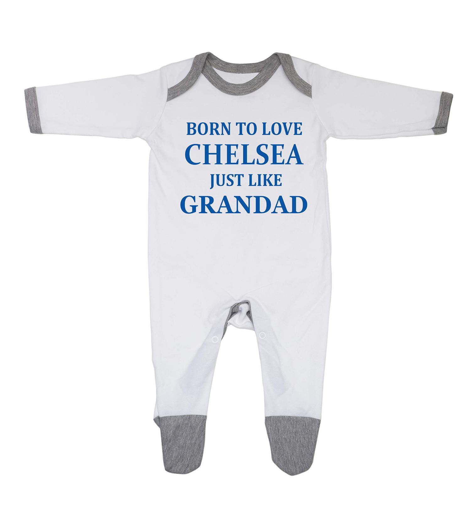 Chelsea Just Like Grandad Baby Onesie | 12-18 Months | UK Designed & Printed | 100% Cotton | White/Grey Trim - Buy Online on GoSupps.com
