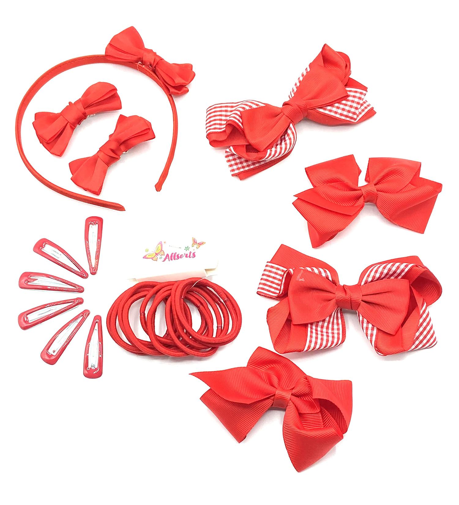 25 Piece Girls School Hair Set Red Hair Accessories Bow Clips Bobbles Headband Girls Hair - Buy Online on GoSupps.com