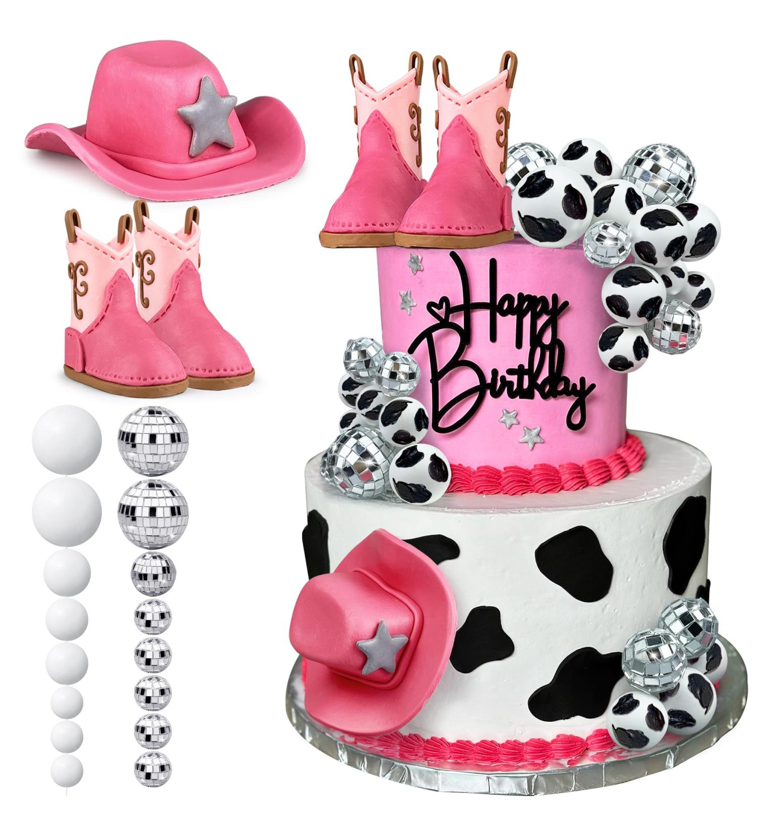 25PCS Cowgirl Cake Decorations Cowgirl Hat and Boot Cake Toppers Disco Ball Cake Topper Western Cowgirl Birthday Baby Shower Party Favors Supplies Disco Cowgirl - Buy Online on GoSupps.com