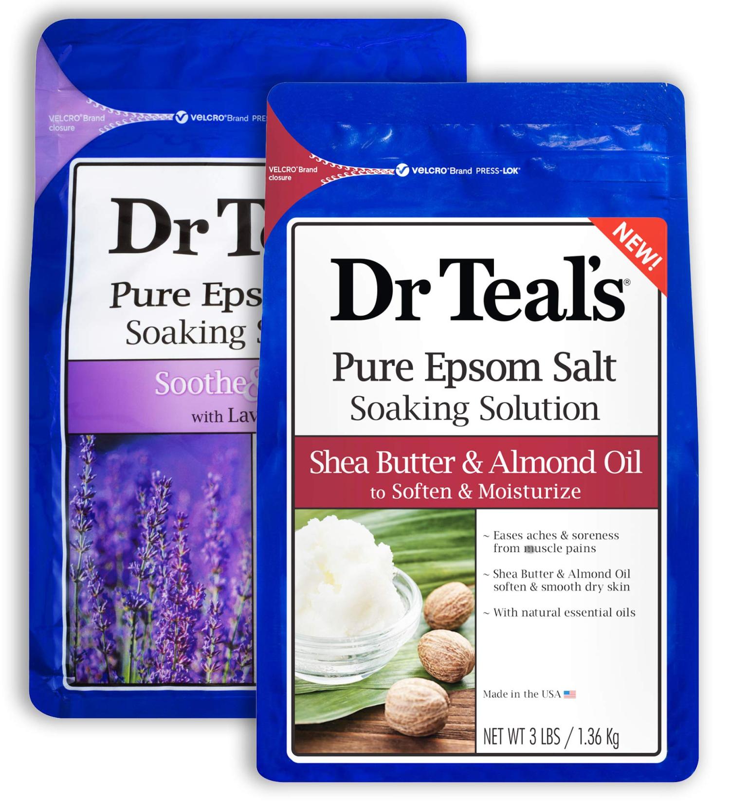 Dr Teal's Epsom Salt Bath Combo Pack - Soothe & Sleep with Lavender, Soften & Moisturize with Shea Butter & Almond Oil - 6 lbs Total - Buy Online on GoSupps.com