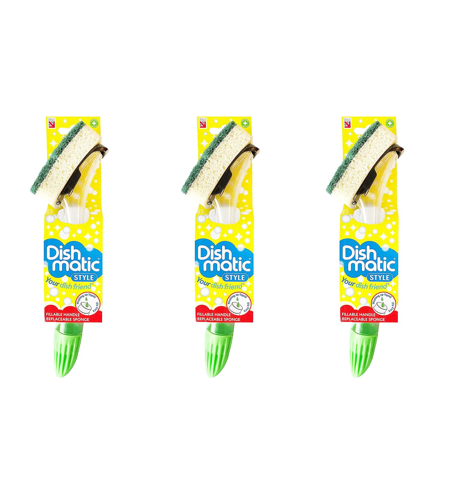 Dishmatic 3PK Fillable Washing Up Brush with Handle - Color Varies | Refillable Design for Easy Cleaning - Shop Now! - Buy Online on GoSupps.com