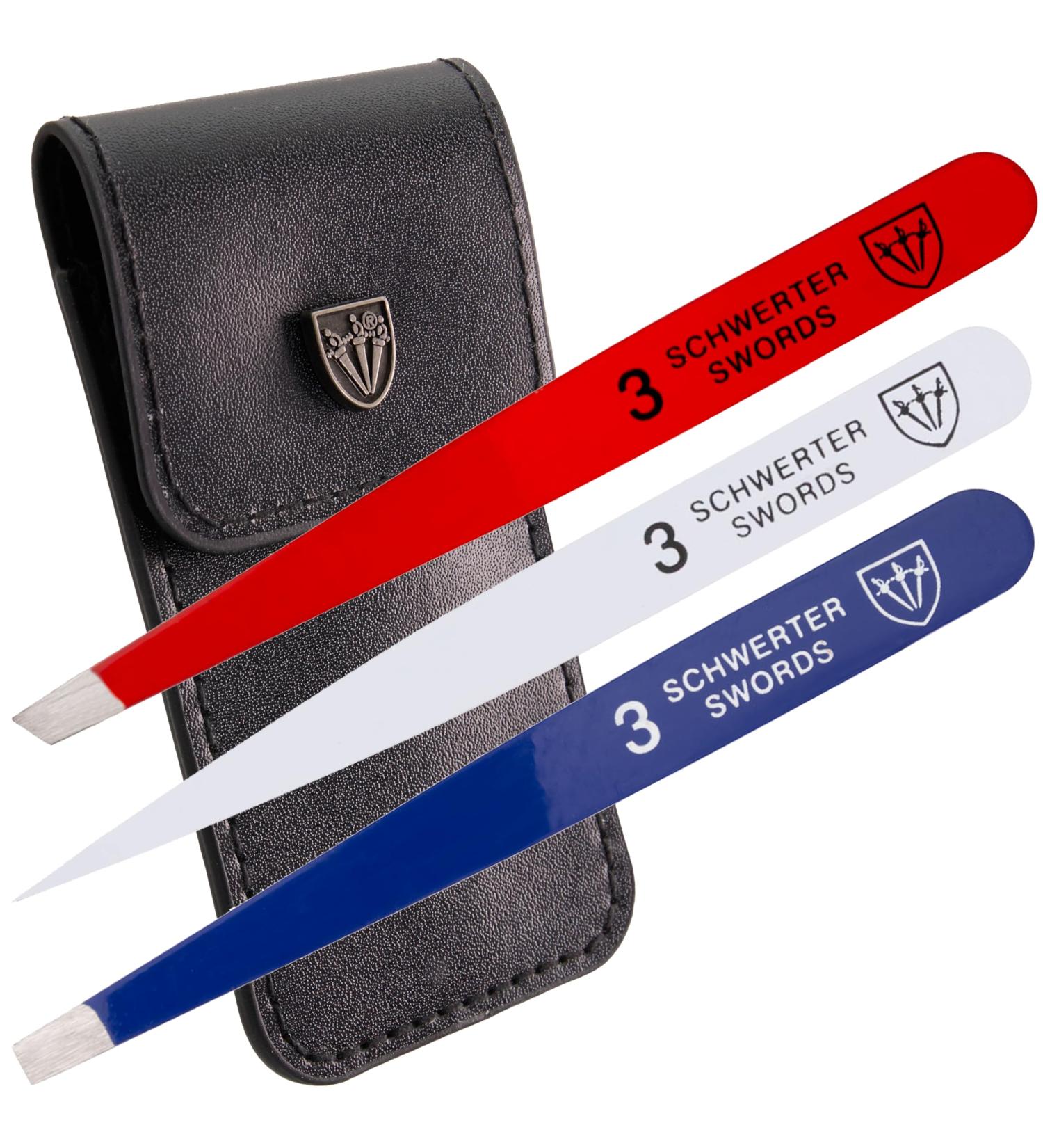 3 Swords Germany brand quality professional stainless steel precision tweezer set FRANCE slanted straight pointed eyebrows hair synthetic leather case manicure pedicure by 3 Swords (005397) "France" - Buy Online on GoSupps.com