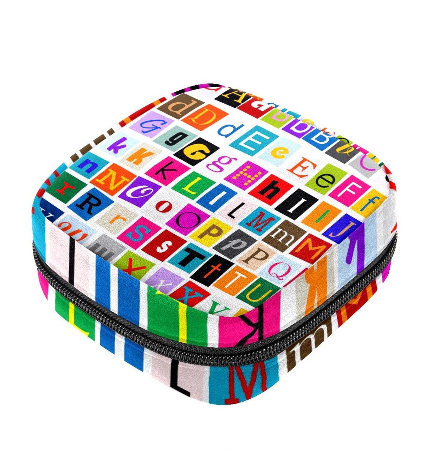 Menstrual Pad Bag with Zipper | Ladies Napkin Pouch & Tampon Organizer for Women & Girls | Stylish Alphabet Design - Buy Online on GoSupps.com