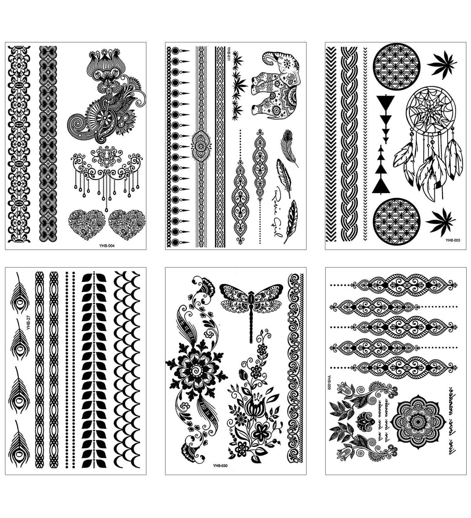 TOTAOTOO Waterproof Black Henna Tattoo Stickers - 6 Sheets Mandala Flower Designs for Women & Girls - Buy Online on GoSupps.com