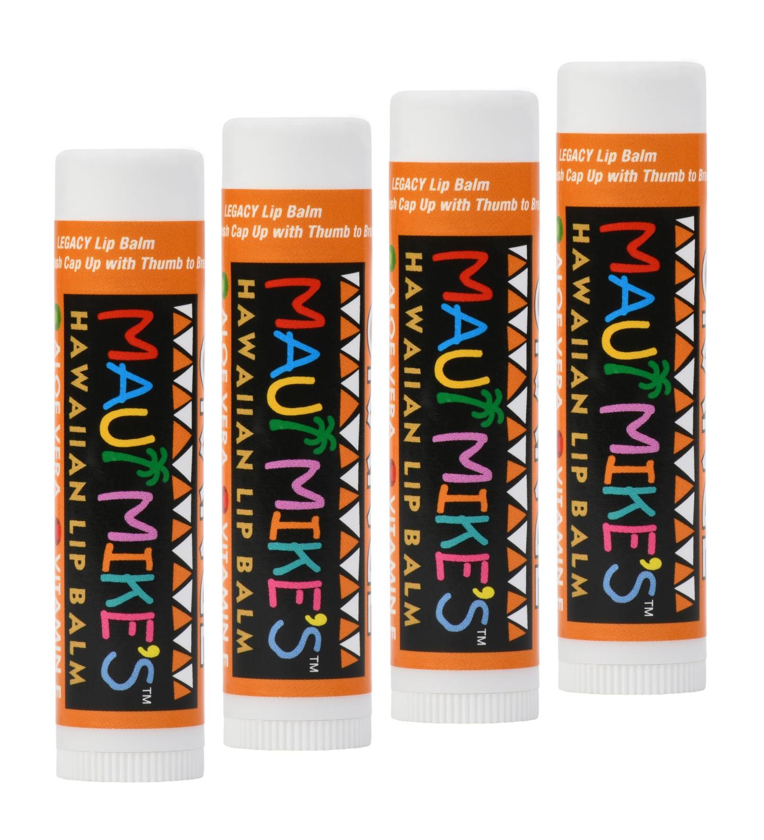 Maui Mike's Orange Lip Balm (4 Pack) Moisturizing with Vitamin E Aloe Vera & Beeswax | Smooth & Hydrating Lip Care | Perfect for a Hawaiian Vacation - Buy Online on GoSupps.com