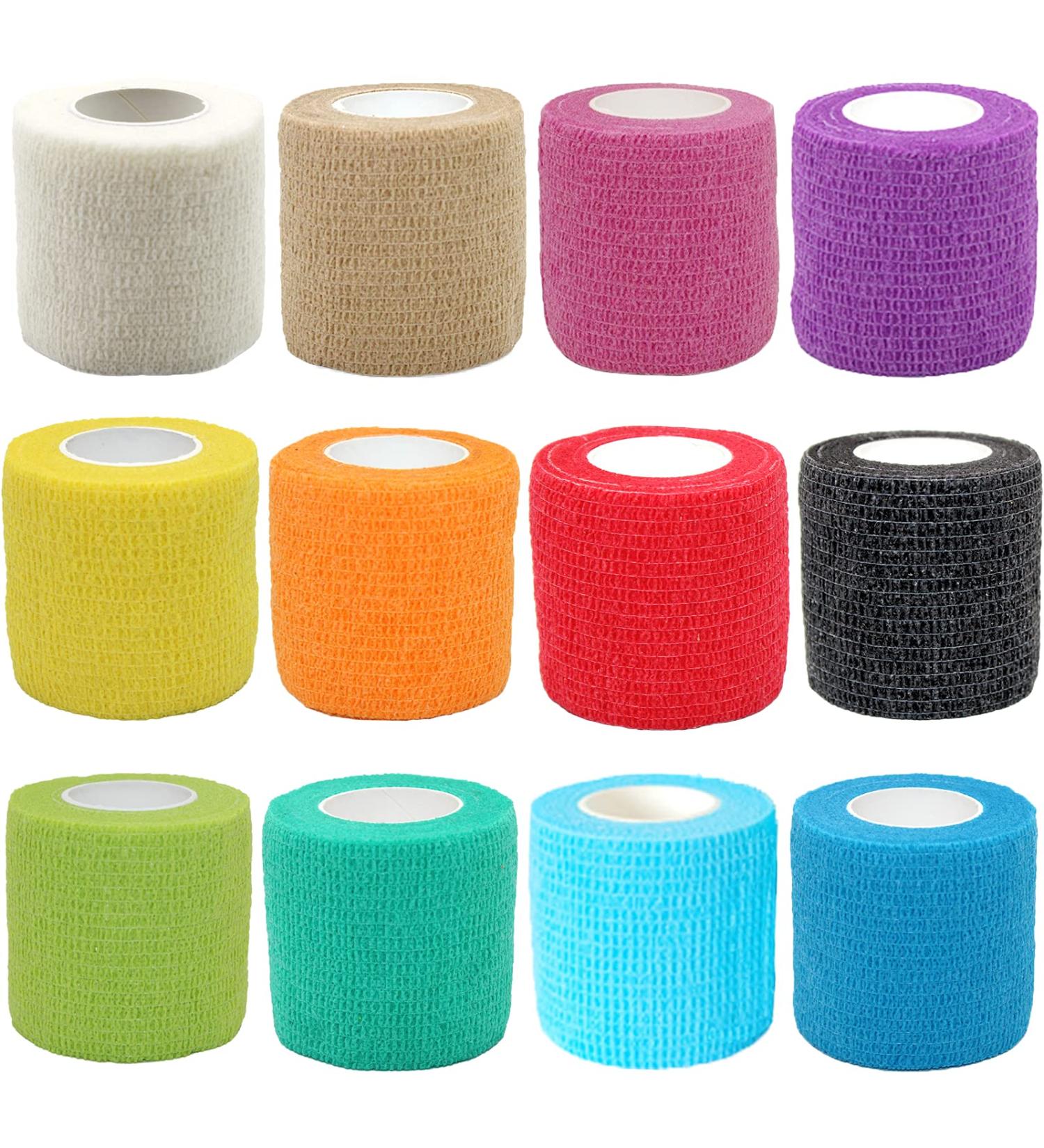 12 Rolls Self Adhesive Bandage Wrap 2 x 5 Yards - Sticky Athletic Elastic Cohesive Bandage for Sports Injuries - 12 Colors - Ideal for Pets - 12 Count - Buy Online on GoSupps.com