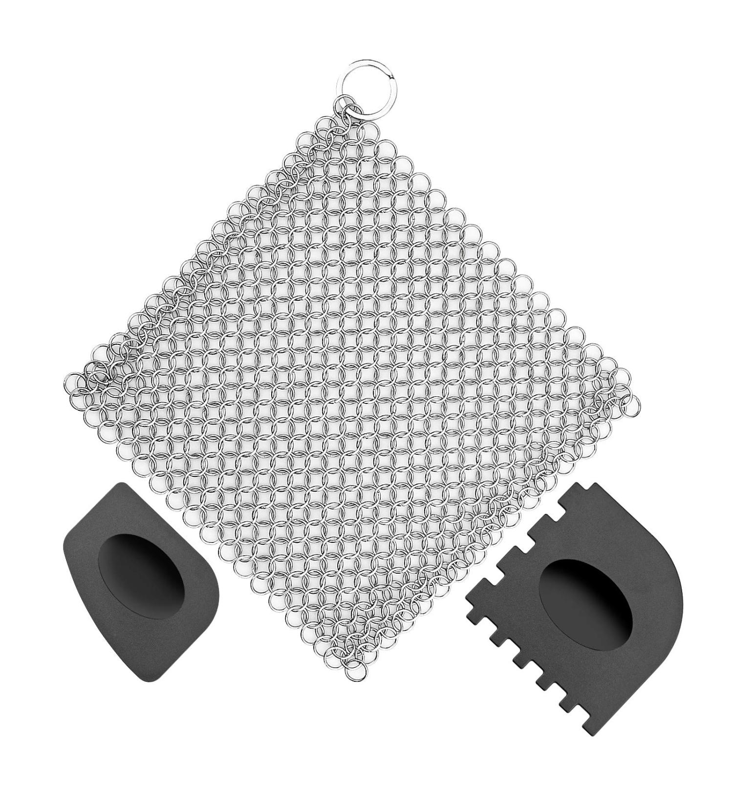 Cast Iron Cleaner Ring - Stainless Steel Scrubber & Grill Scrub for Dutch Ovens & Frying Pans | Effective Chain Network Cleaning Tool - Buy Online on GoSupps.com