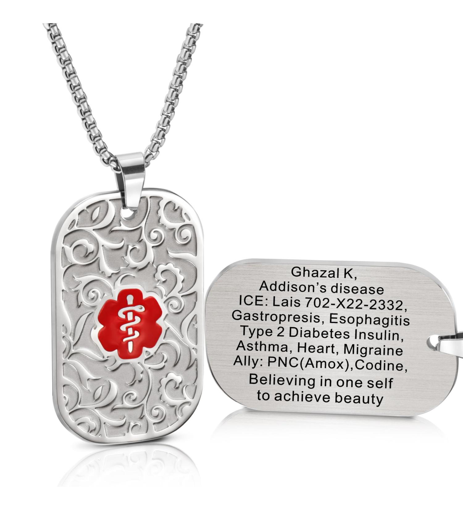 Custom Medical Alert Necklace Dog Tag Personalized Stainless Steel ID Jewelry for Men & Women | Engraved Emergency Identification - Buy Online on GoSupps.com