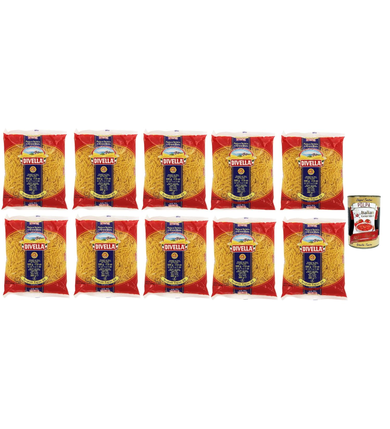  Italian Gourmet E.R. Divella Pack of 10 Spaghetti Tagliati No. 69 Durum Wheat Semolina Pasta 500g + Italian Gourmet Polpa di Pomodoro 400g - Buy Online on GoSupps.com