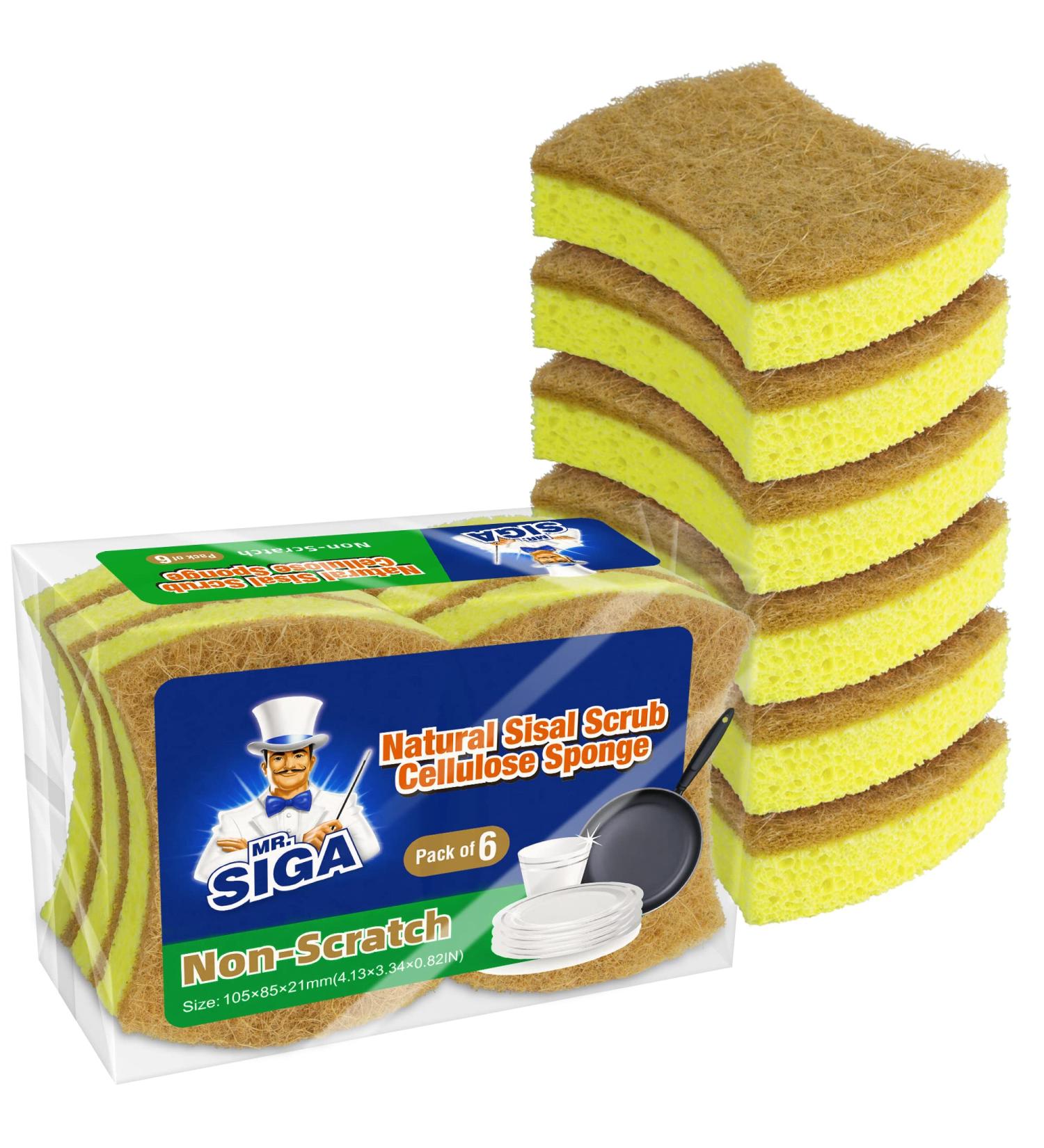 Mr. Siga Cellulose Kitchen Sponges - ko Eco-Friendly Multi-Surface Cleaning Scratch-Free Dishwashing - 12 Pack - Buy Online on GoSupps.com
