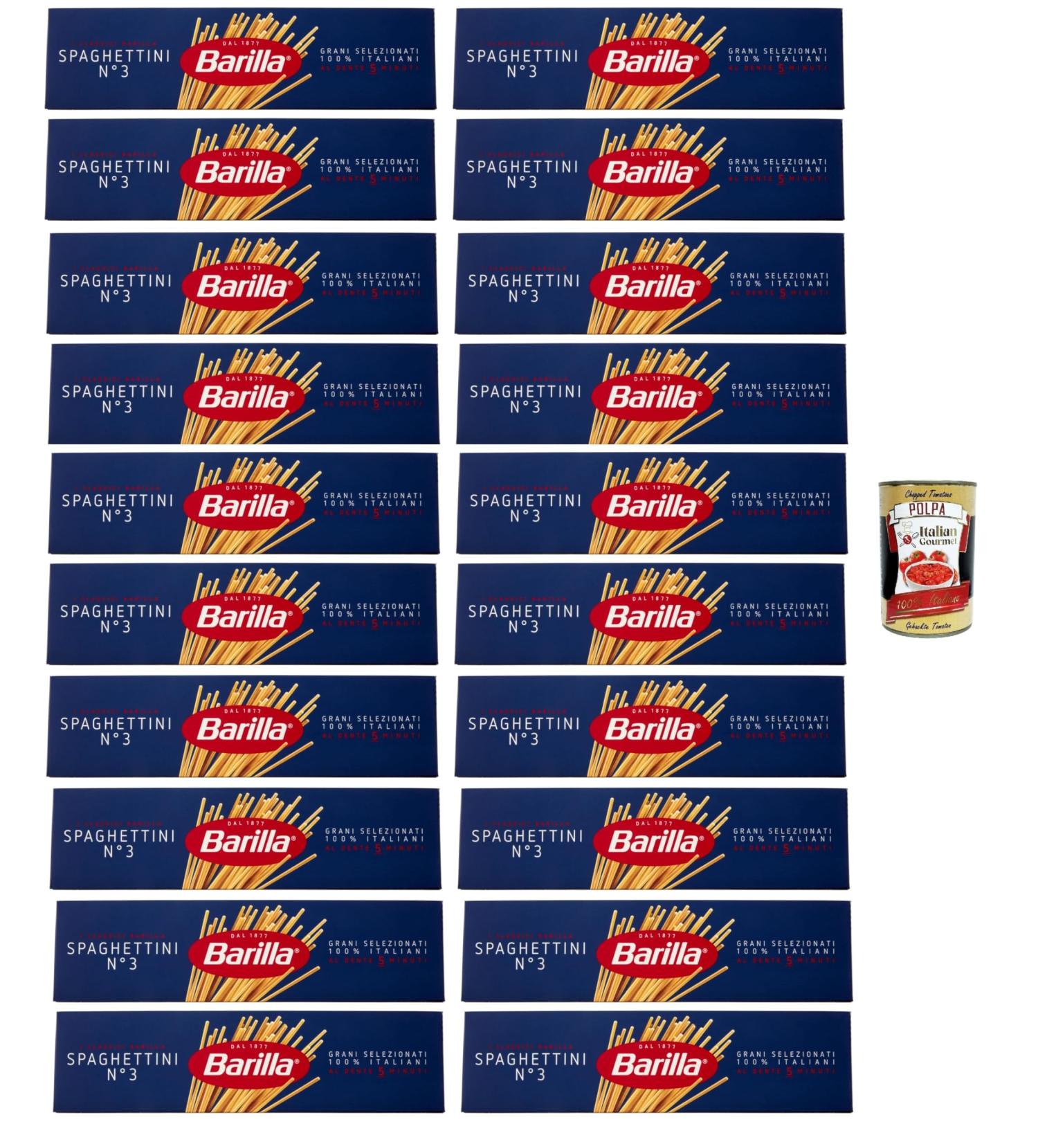  Italian Gourmet E.R. Barilla Spaghettini No. 3 100% Italian Durum Wheat Semolina Pasta 500g + Tomato Pulp Italian Gourmet Tomato Pulp 400g Box - Buy Online on GoSupps.com