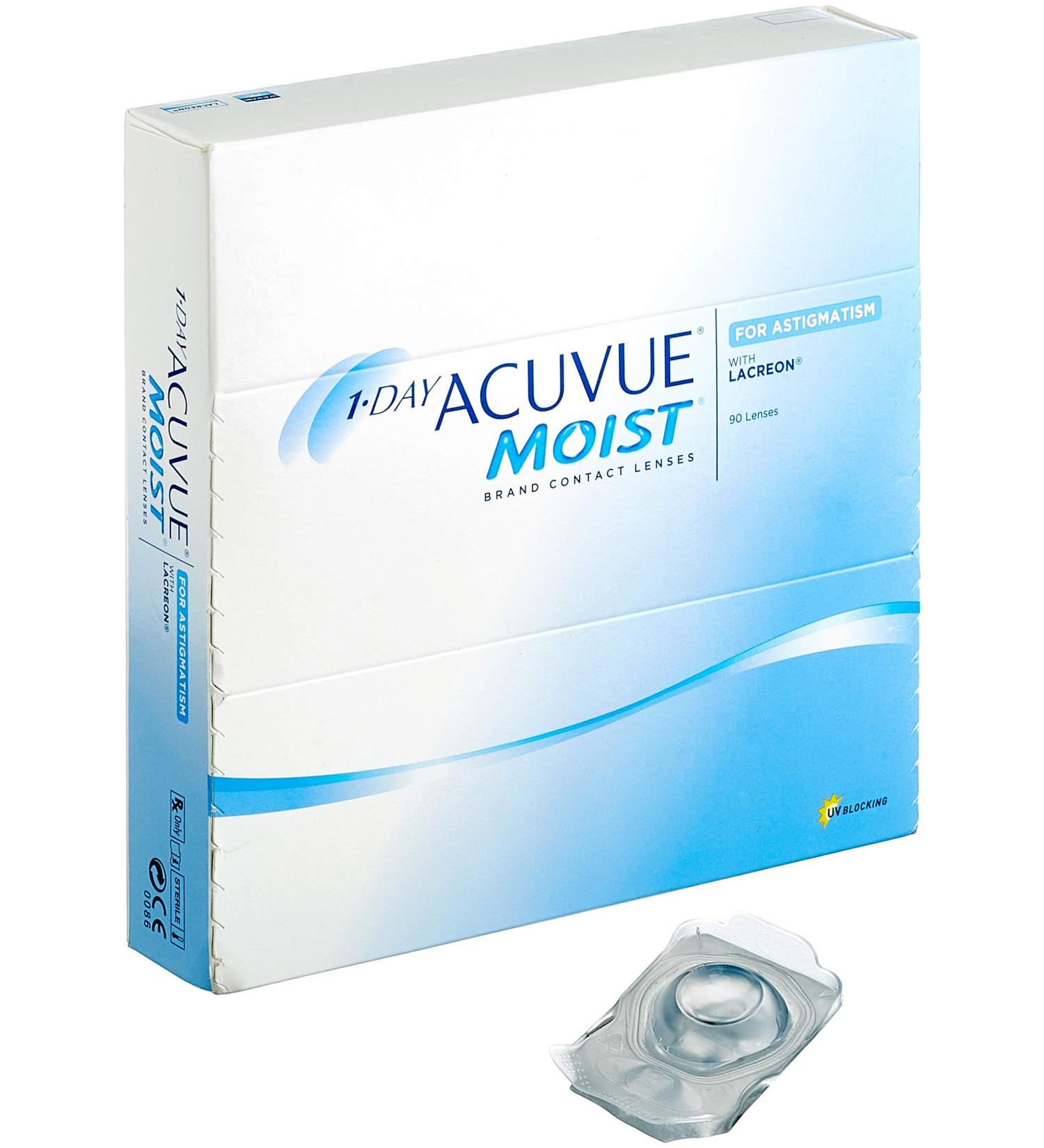 Buy 1-Day Acuvue Moist Toric Lenses for Astigmatism - 90 Soft Daily Lenses | BC 8.5mm Dia 14.50 -1.25 Cyl +1.25 Dioptre | International Shipping - Buy Online on GoSupps.com
