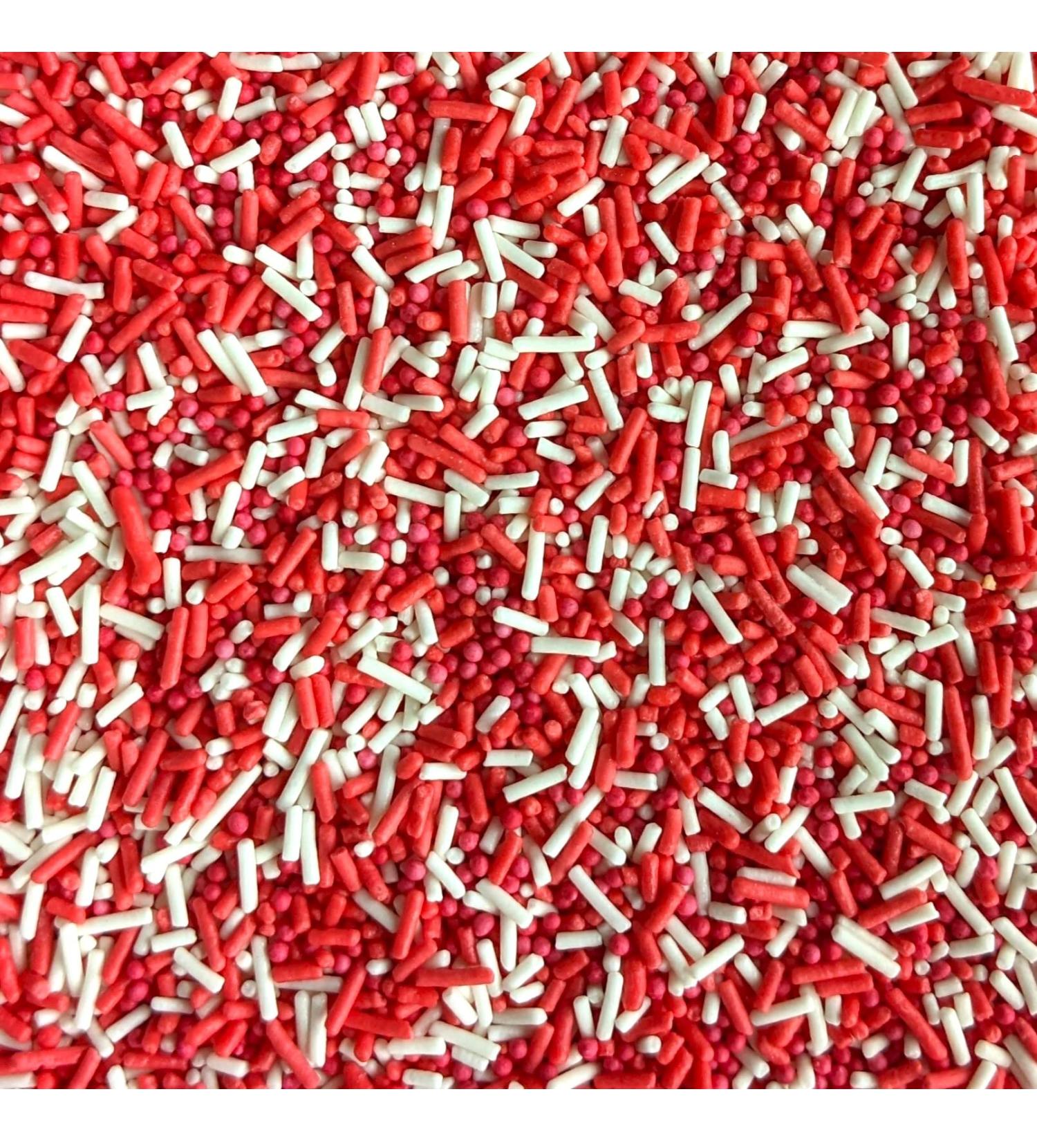 Red & White Mixed Sprinkles - 35g of Mixed Cake Sprinkles Cupcake Toppers Decorations 100s 1000s Mini Balls Nonpareils Strands