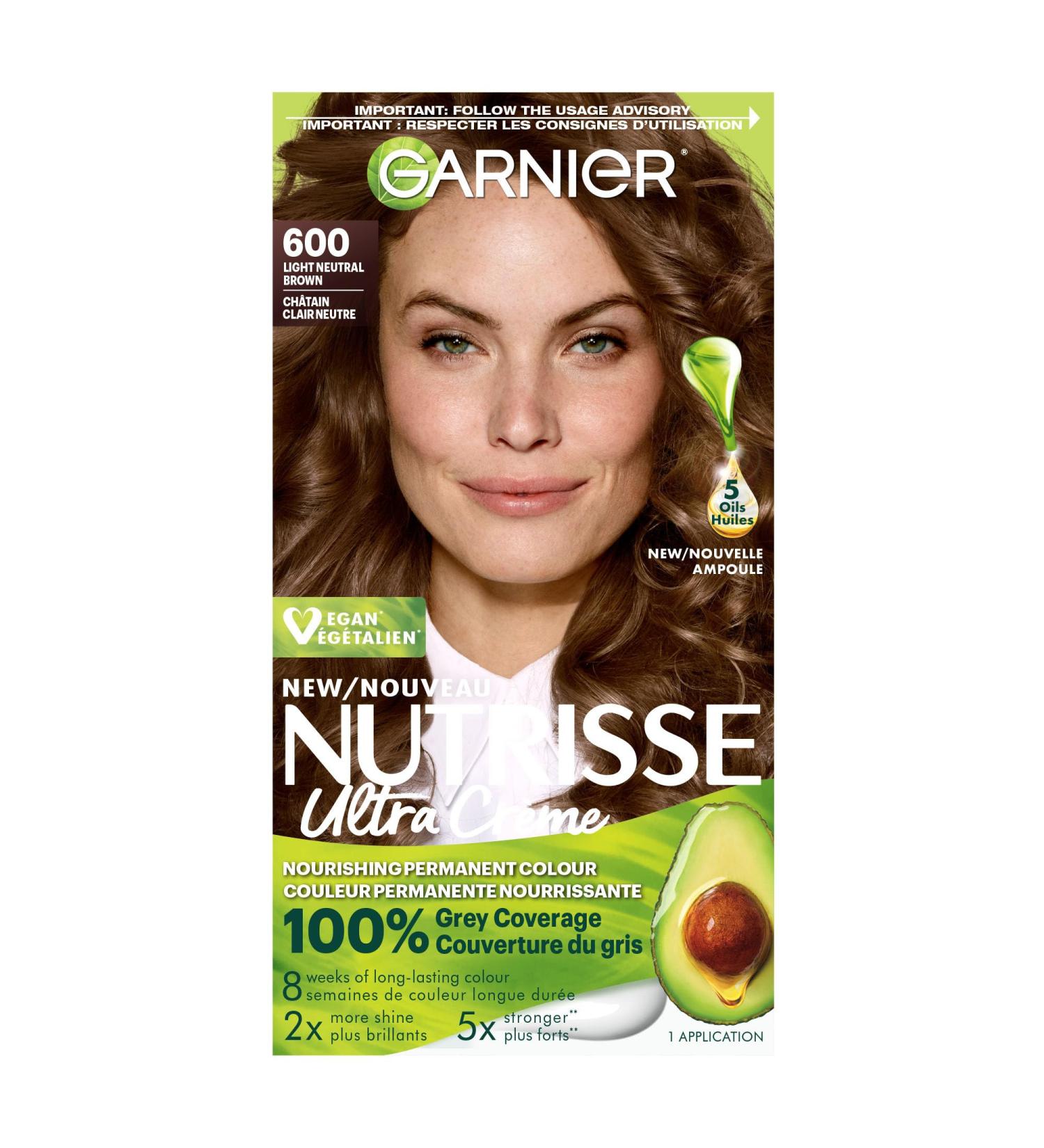 Garnier Nutrisse Ultra Cr me Permanent Hair Dye 100% Grey Coverage Vegan Formula Nourished Hair Long-Lasting Rich Colour 600 Light Neutral Brown 1 Application Packaging May Vary BROWN SHADES 600 Light Neutral Brown - Buy Online on GoSupps.com