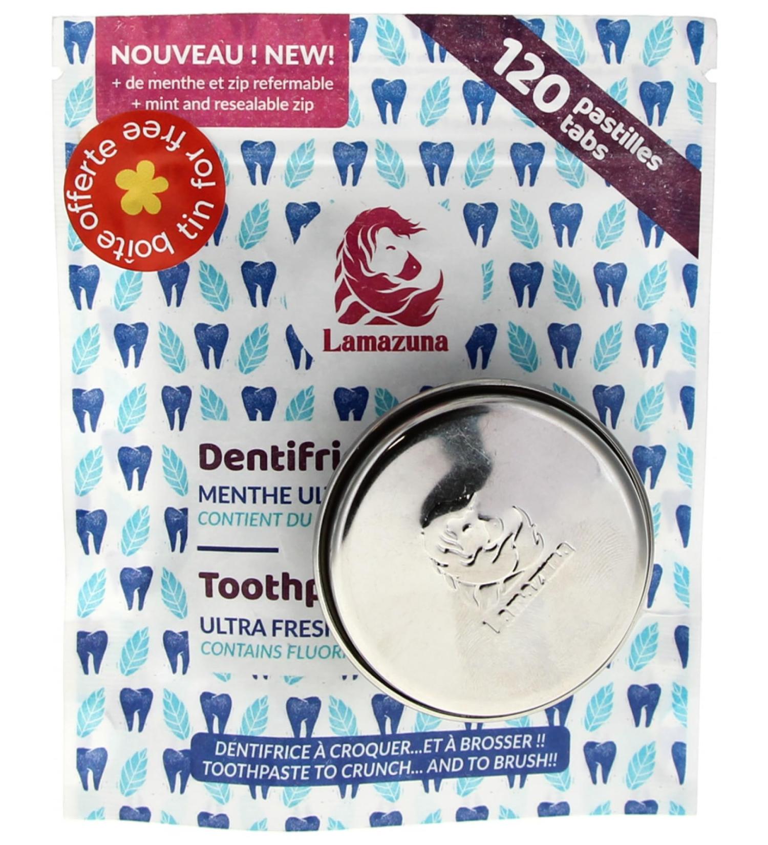 Lamazuna Chewable Toothpaste Mint Ultrafresh Organic 120 Pastilles + 1 Gift Box