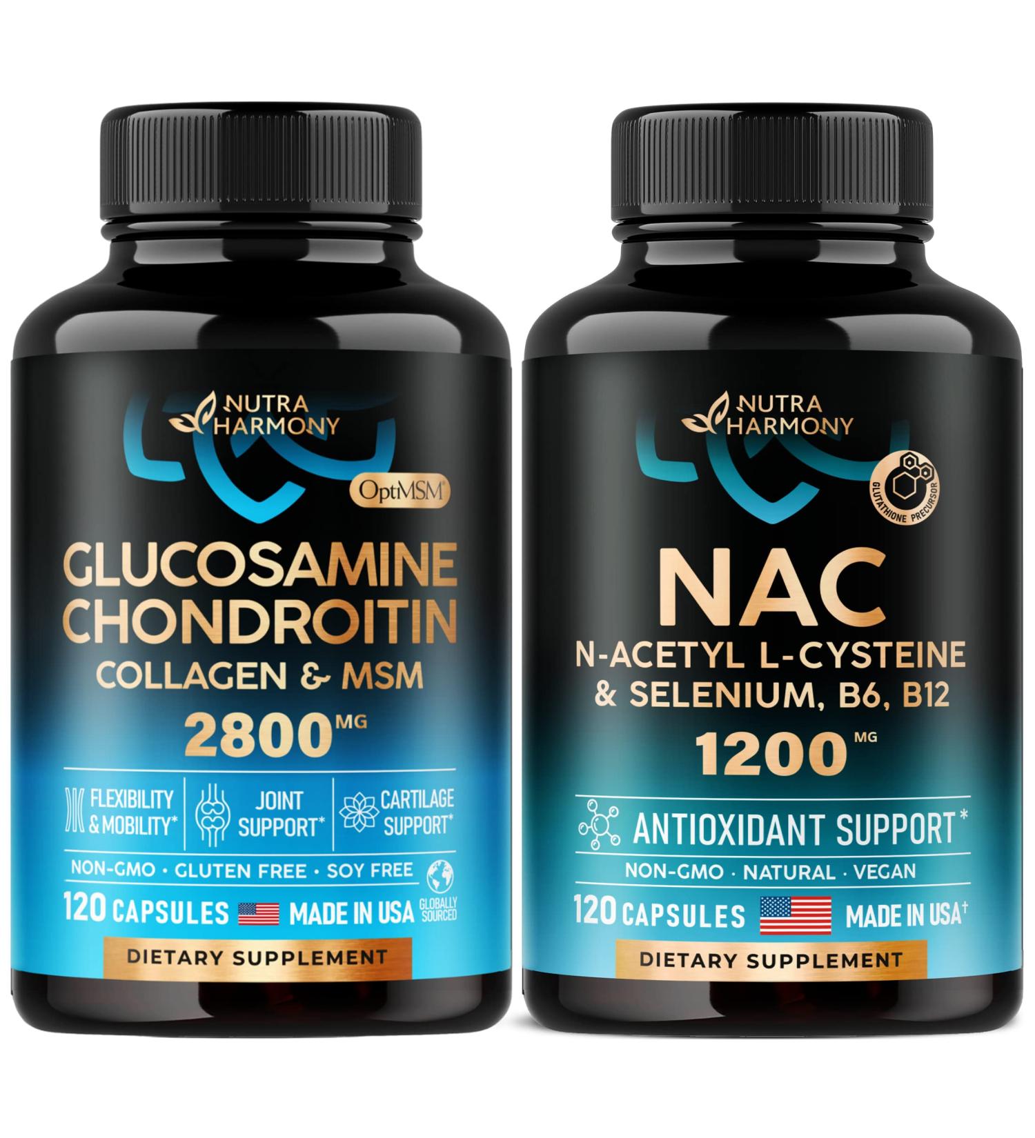 NUTRAHARMONY NAC Capsules & Glucosamine Chondroitin | Immune & Thyroid Support | Joint & Cartilage Supplement - Buy Online on GoSupps.com