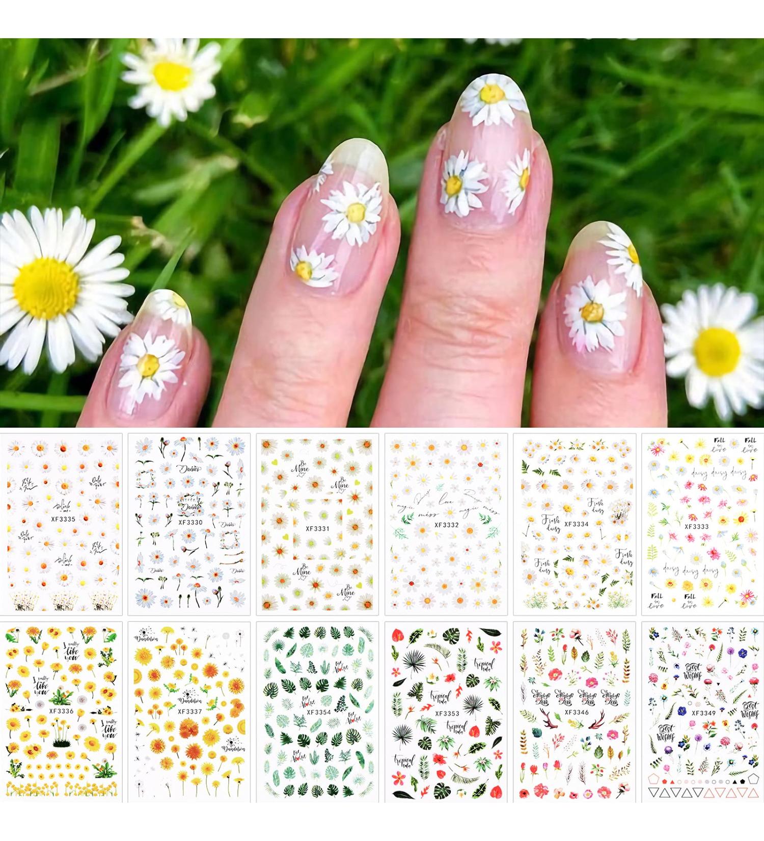 Kalolary Sunflower Daisy Nail Stickers 12 Sheets 3D Nail Polish Sunflower Stickers Blossom Flowers Nail Art Self-Adhesive DIY Nail Decal for Nail Accessories Decorations - Buy Online on GoSupps.com