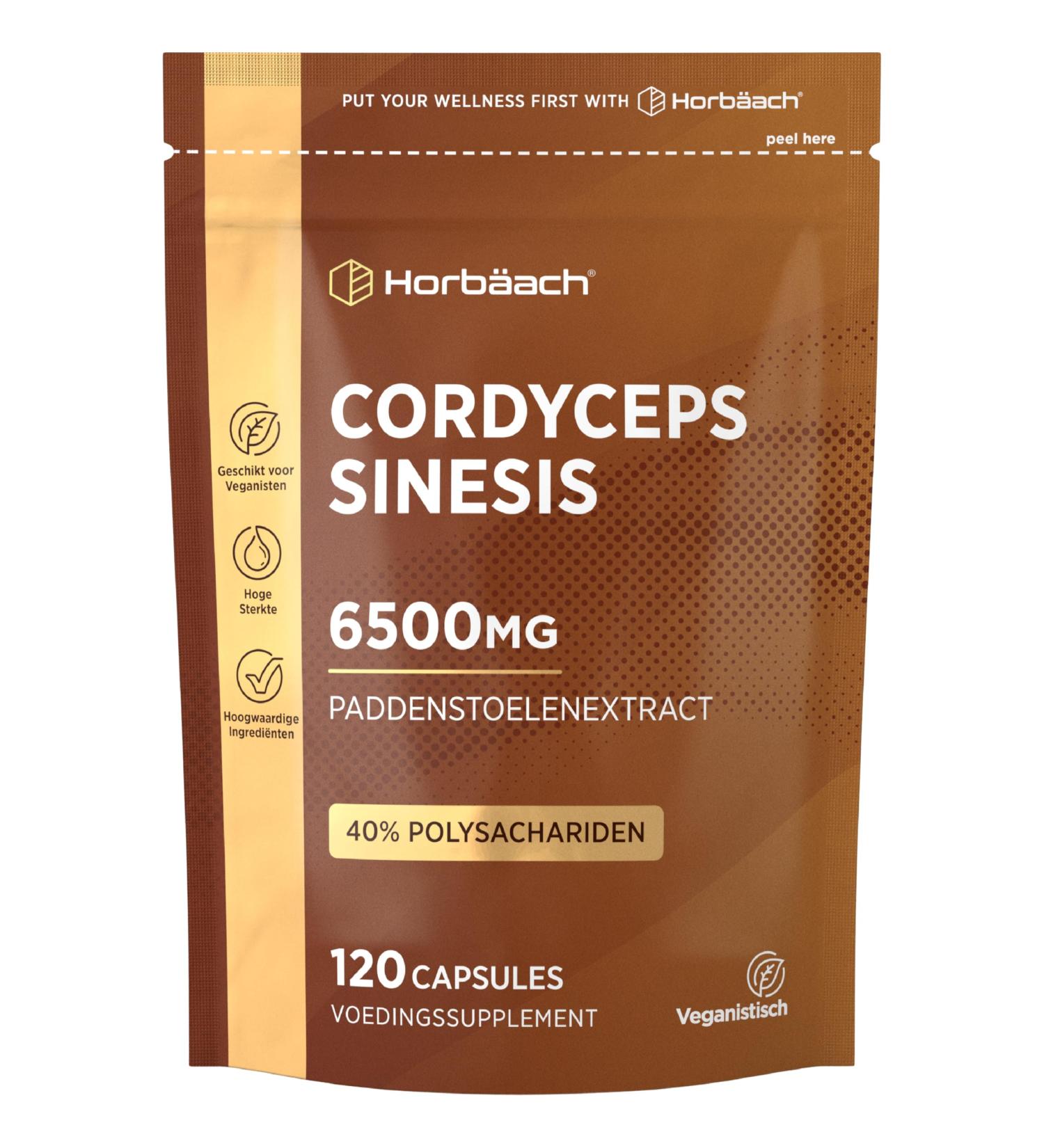 Cordyceps Capsules 6500mg 120 Vegan Capsules with High Strength Cordyceps Sinensis Mushroom Extract from Horbaach - Buy Online on GoSupps.com