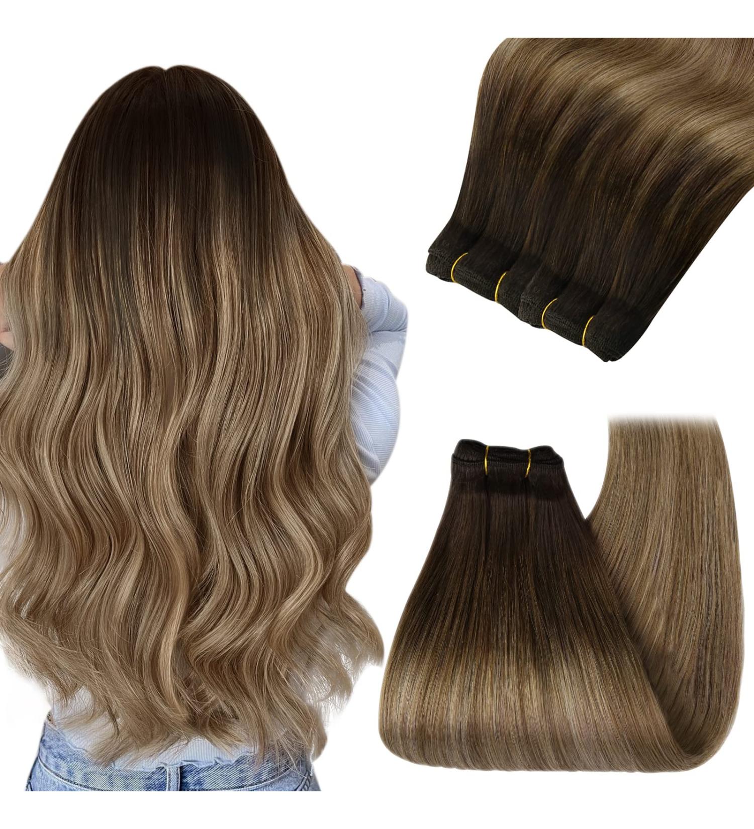 Youngsee Tressen Real Hair Balayage Weaving Extensions - 45cm Double Tresse #4/10/16 for Natural Brown Blonde Styles 100g Invisible Hairpin - Buy Online on GoSupps.com