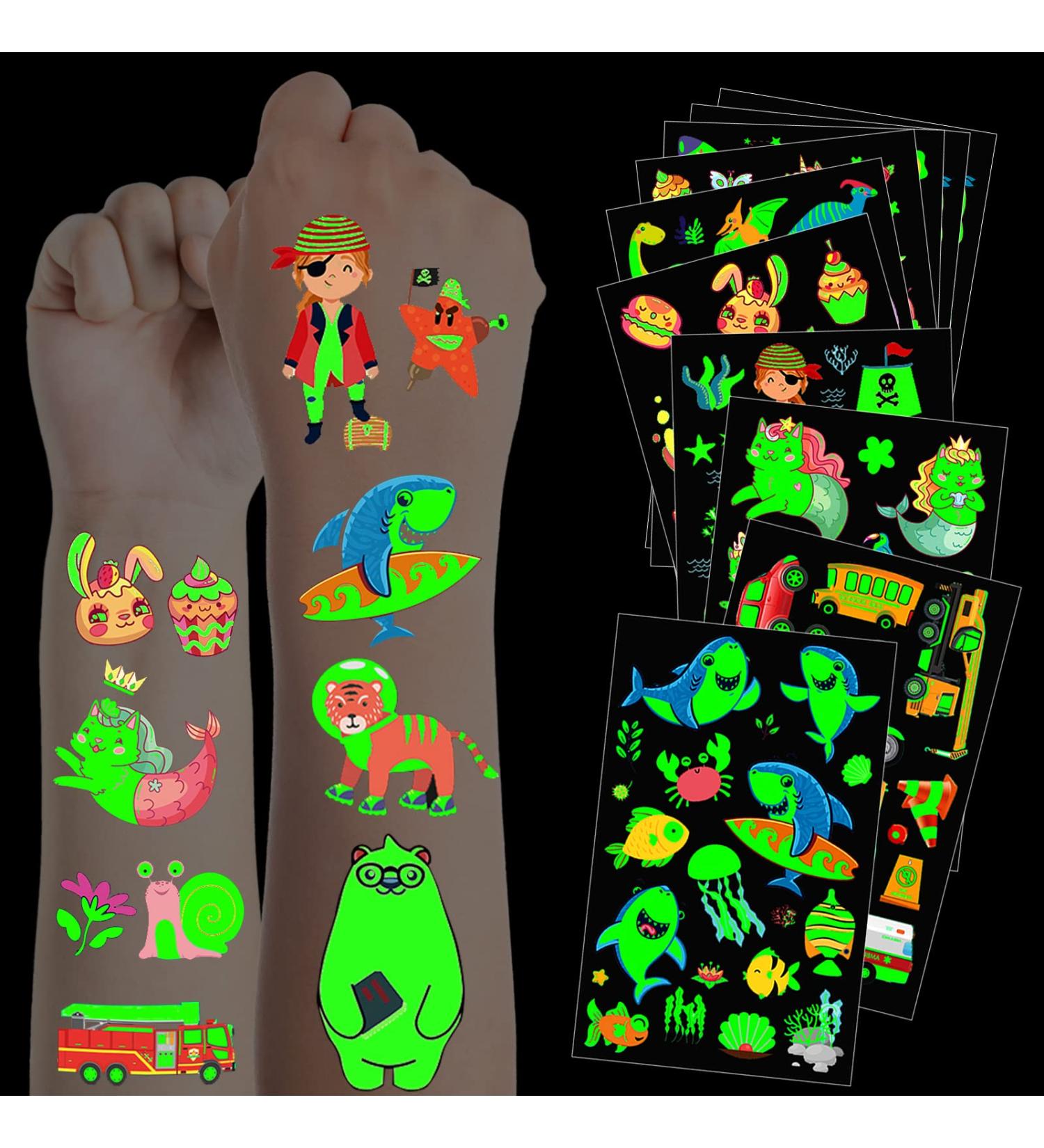 Glow in Dark Temporary Tattoos for Kids - Luminous Cartoon Stickers, Ideal Party Favors and Birthday Gifts - Boys and Girls Party Supplies - Buy Online on GoSupps.com