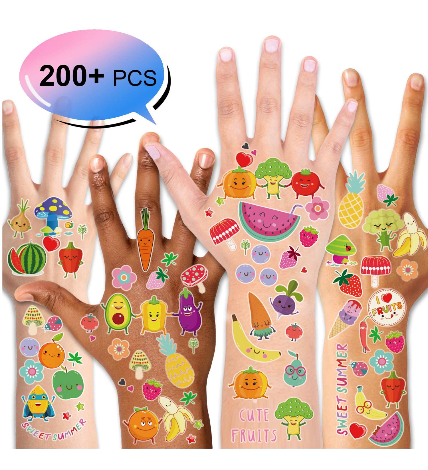 Konsait Temporary Tattoos for Kids - 200+pcs Fake Waterproof Stickers for Boys and Girls - Monsters, Fruits, Cartoons - Birthday Party Decorations and Favors - Buy Online on GoSupps.com