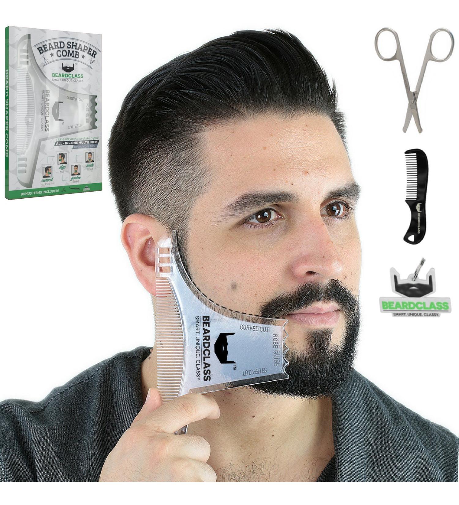 Beardclass Beard Shaping Tool - 8 in 1 Multi-liner Template Comb Kit - Clear Transparent Design for Precise Beard Shaping - Compatible with All Beard Razors and Trimmers - Buy Online on GoSupps.com