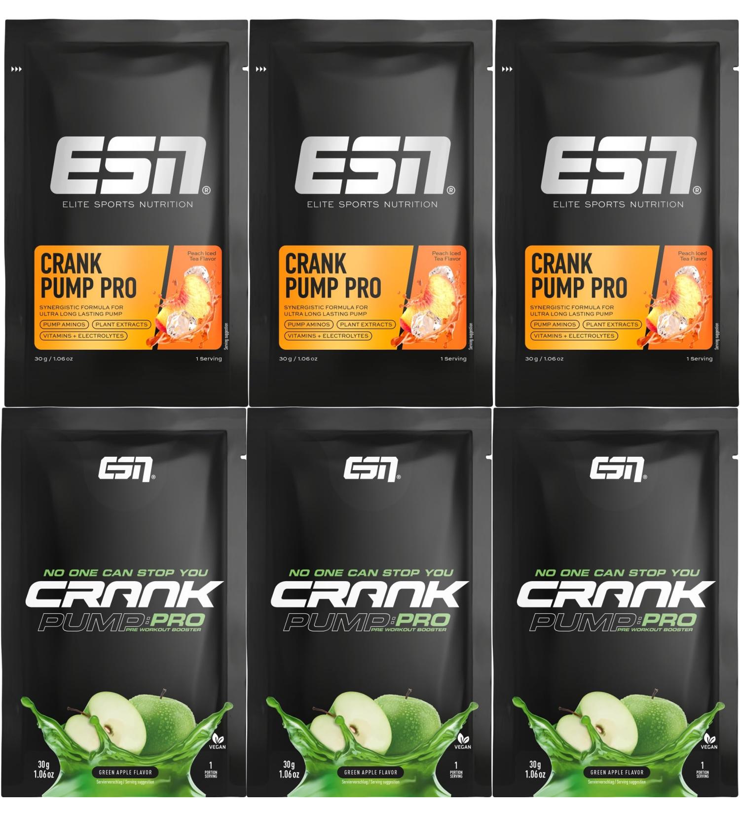 ESN Crank Pump Pro Bundle | 6 x 30g Pre Workout Booster | Maximum Muscle Pump & Performance | Tested Quality Made in Germany - Buy Online on GoSupps.com