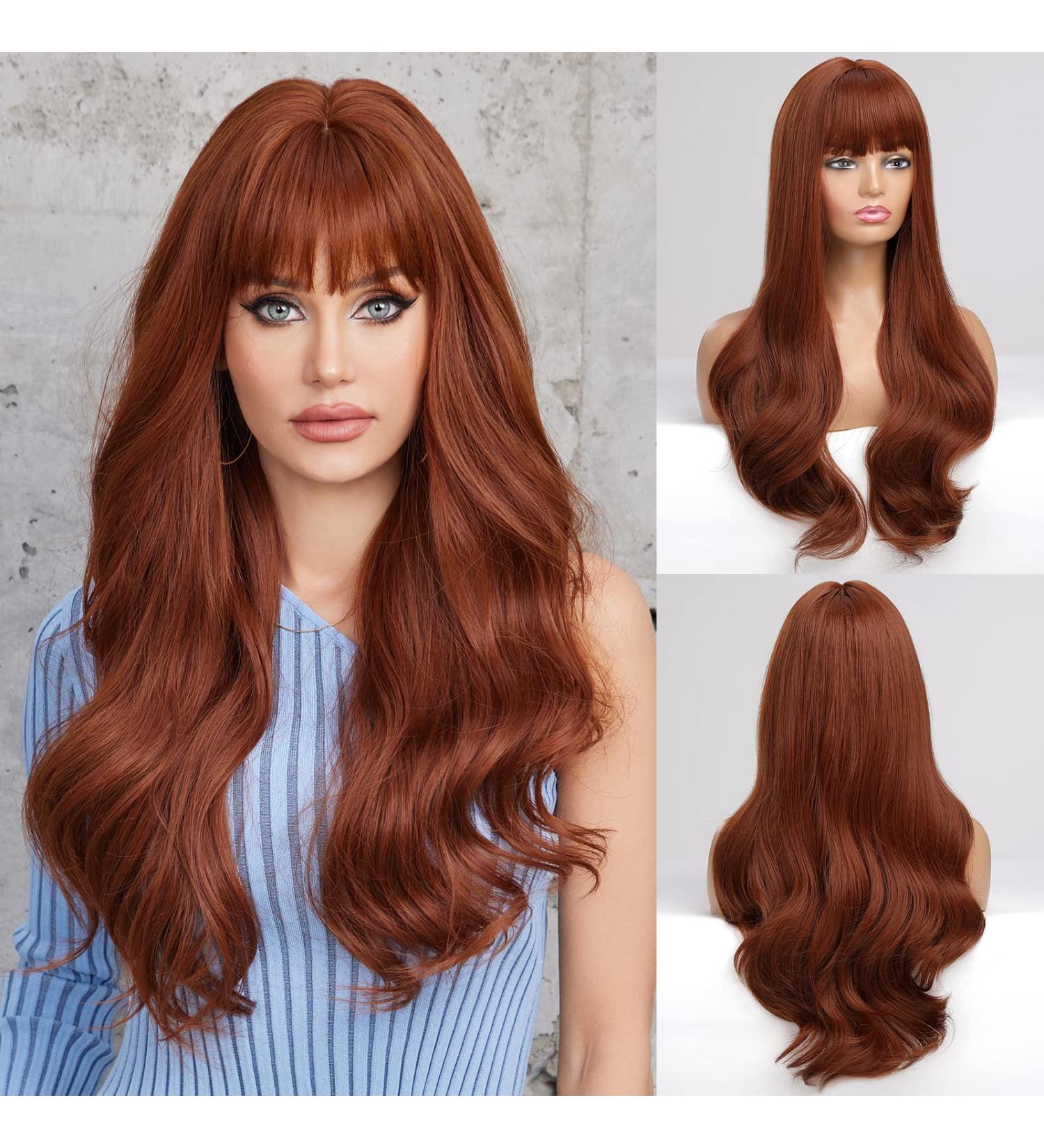 Haircube Auburn Wig | Long Wavy Synthetic Women's Wig | Heat-Resistant Everyday Use | Neat Chestnut Brown Style - Buy Online on GoSupps.com