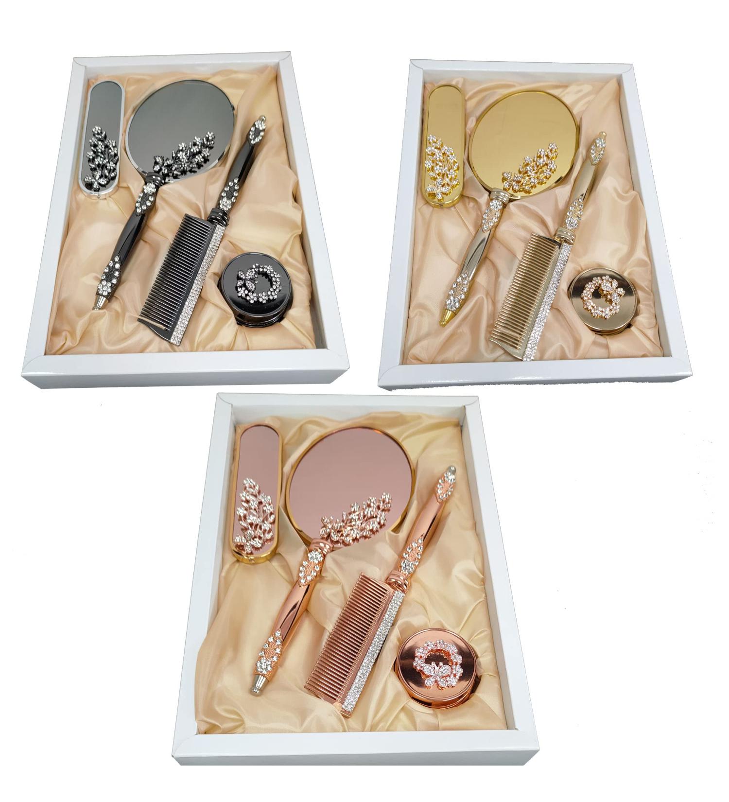 Vintage Gold Make-Up Mirror & Hairbrush Set | Antique Comb & Mirror Set for Beauty | Elegant Make-Up Accessories - Buy Online on GoSupps.com