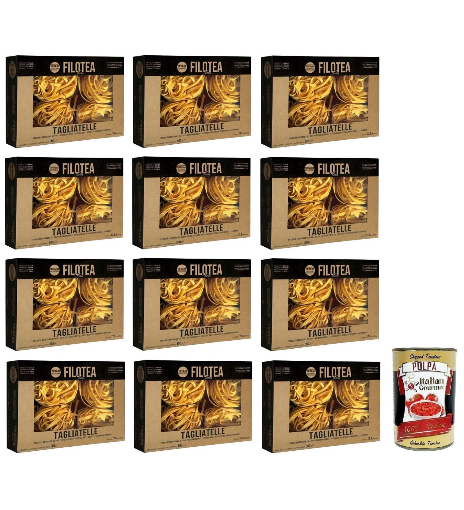  Italian Gourmet E.R. Filotea all'Uovo Tagliatelle Pasta with Eggs Made of Italian Raw Materials Pack of 12 500 g + Gourmet Italian Tomato Pulp Box 400 g - Buy Online on GoSupps.com