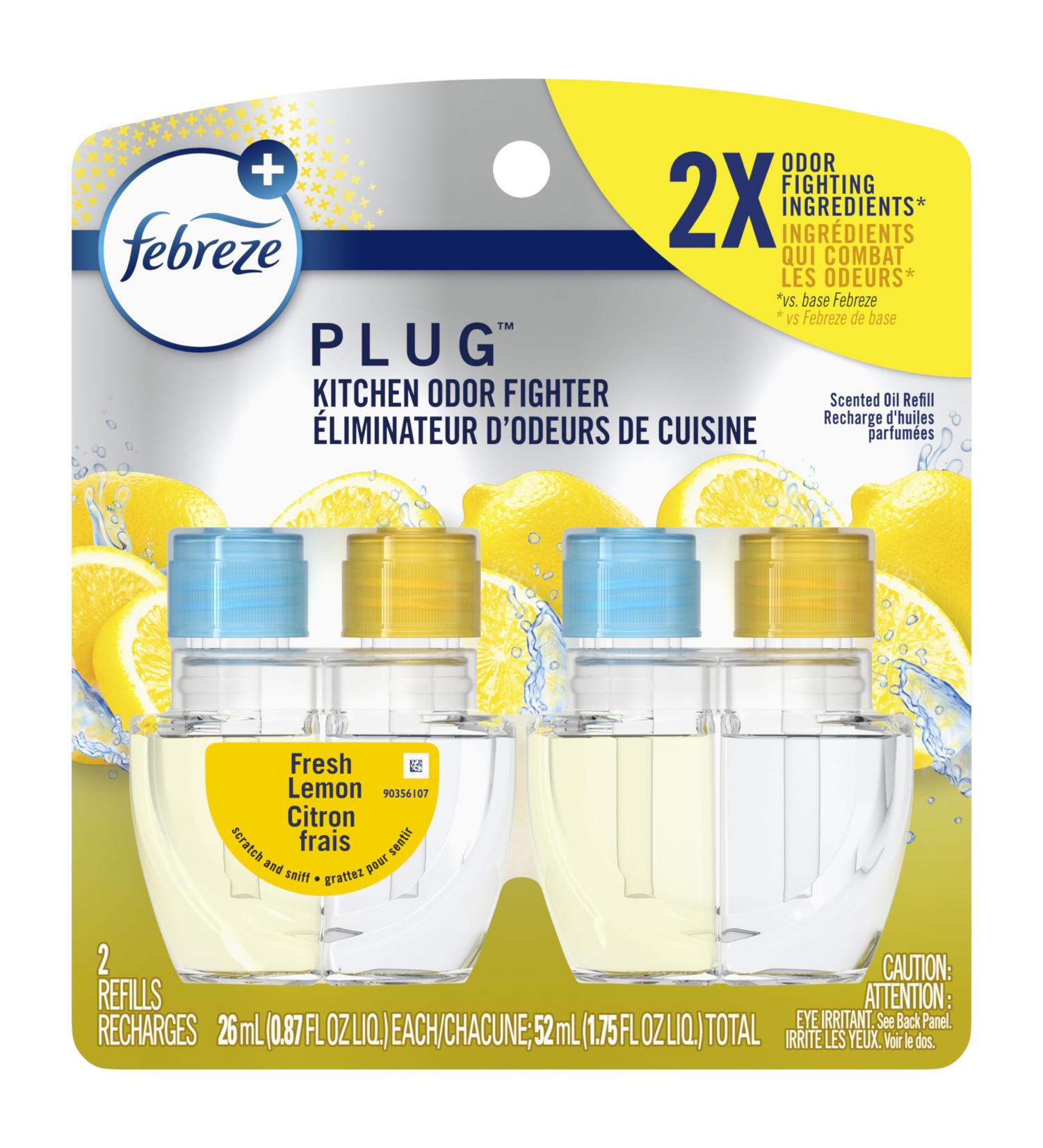 Febreze Kitchen Odor Eliminator Fade Defy PLUG Air Freshener Fresh Lemon Scent 52 ml Oil Refill 2 Count 26 ml (Pack of 2) - Buy Online on GoSupps.com