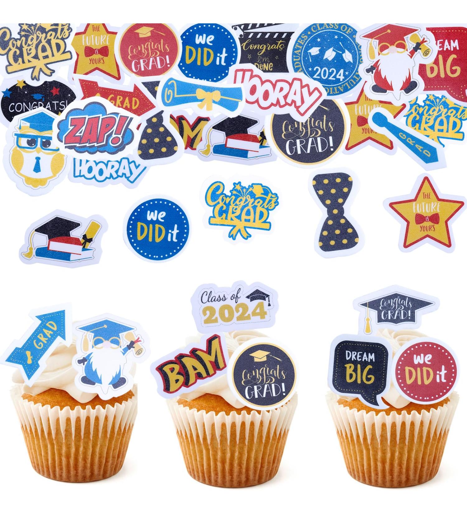 Buy Alegre Graduation Cake Decorations - Edible Rice Paper for High School 2024 Celebrations | 72 Count Cupcake & Cake Decorations - Buy Online on GoSupps.com