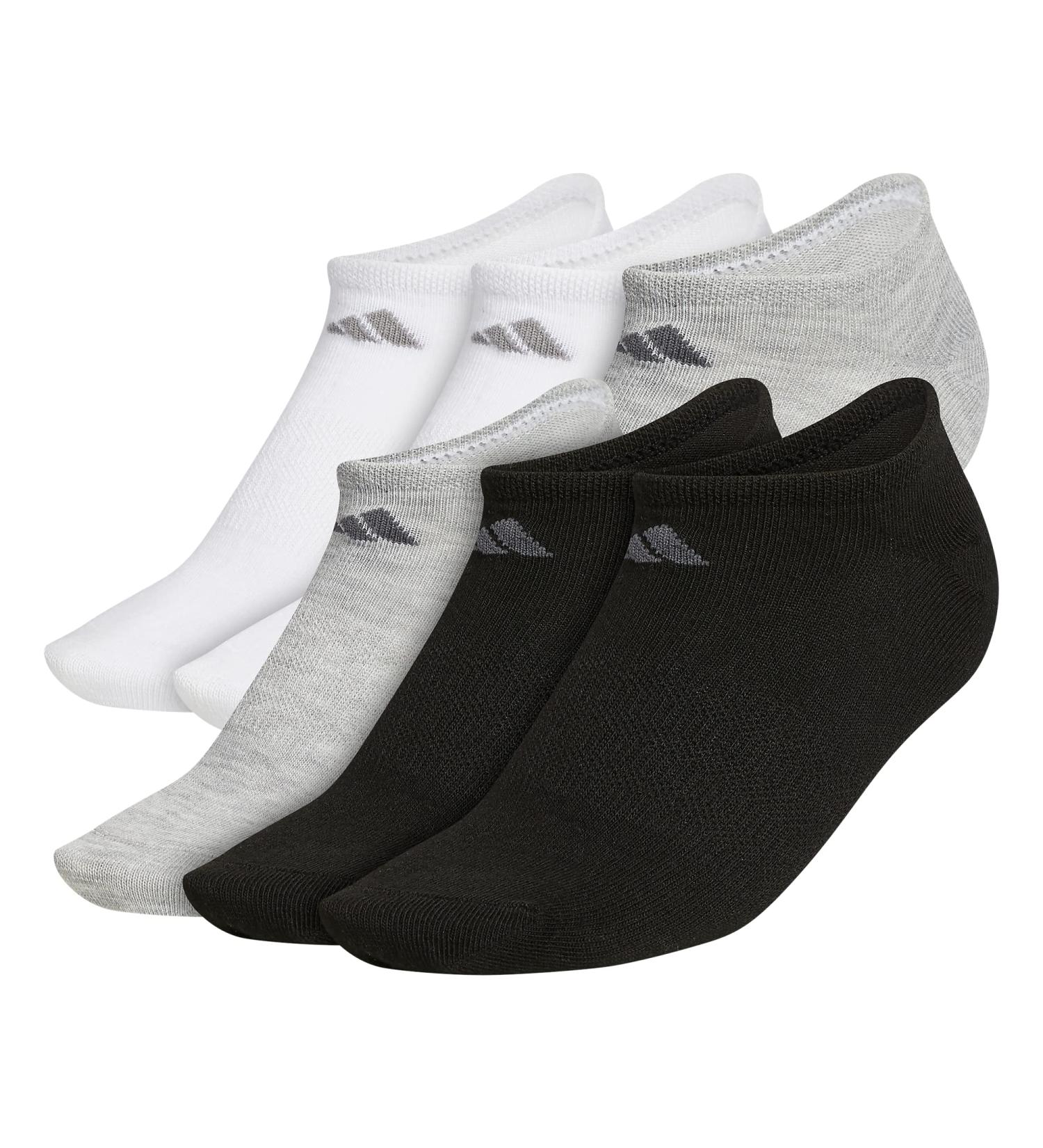 adidas Superlite No Show Womens Athletic Socks - 6 Pairs, Medium, Black/Heather Light Grey/White - Buy Online on GoSupps.com