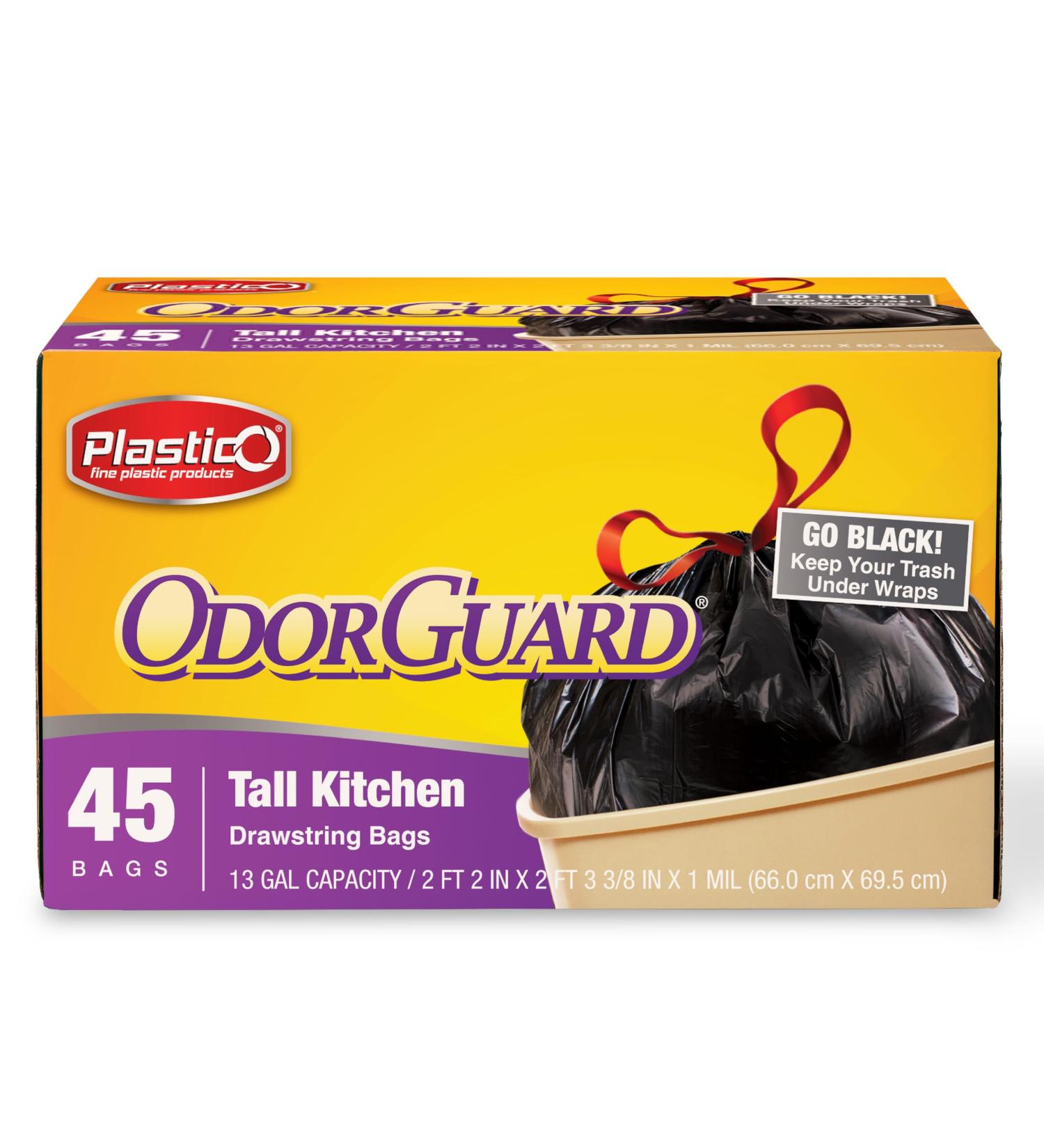 Plastico Odorguard Tall Kitchen Drawstring Bags 13 Gallon 45 Bags Extra Strong (4 BLACK) - Buy Online on GoSupps.com