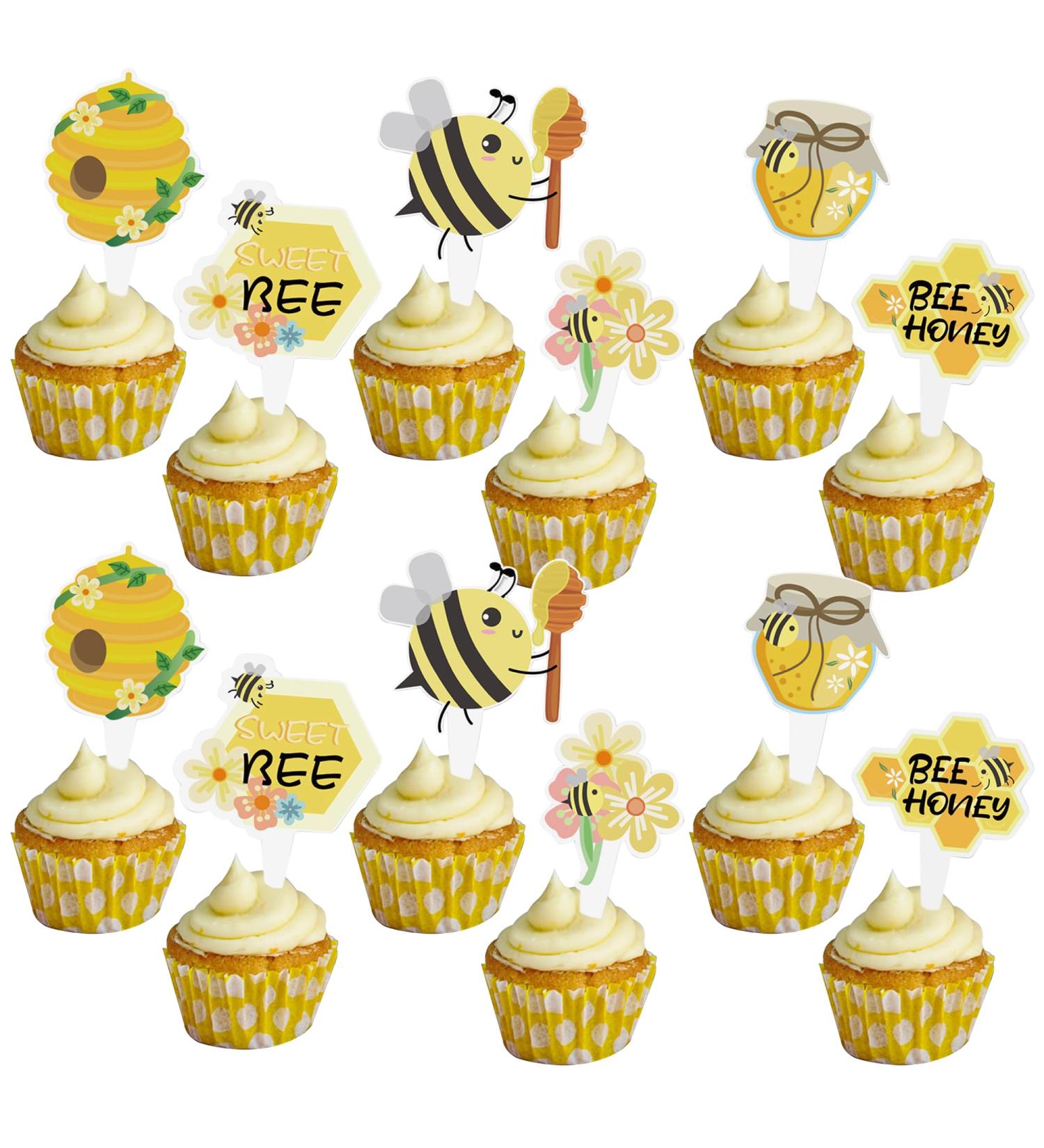 12Pcs Bumble Bee Cupcake Toppers Bee Honeycomb Sunflower Shape Cupcake Picks Decorations for Kids Girls Birthday Baby Shower Honey Bee Themed Party Supplies Cake Decor Bee Day - Buy Online on GoSupps.com