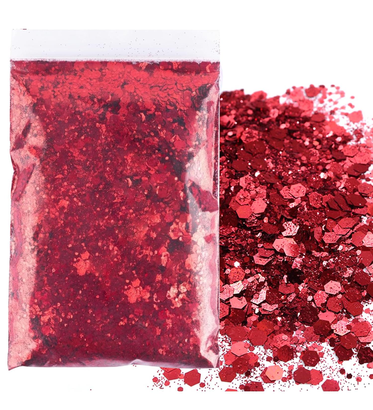 50g Red Sequin Glitter Set for Epoxy Resin & Nail Art - Mixed Coarse & Fine Flakes - Festival Makeup - 4 Sizes (0.2mm 1mm 2mm 3mm) - International Shipping - Buy Online on GoSupps.com