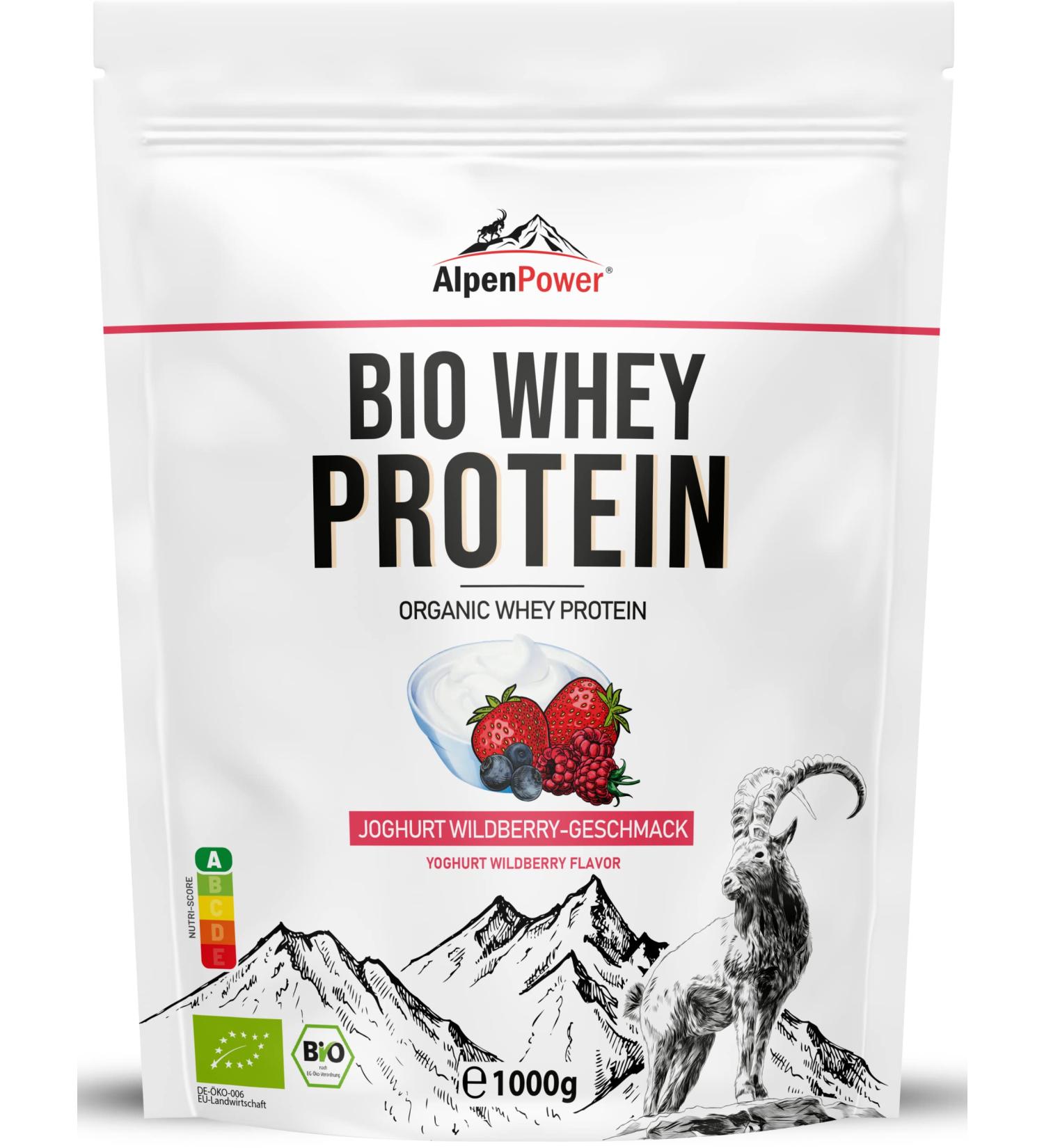 Alpenpower Bio Whey Protein Yoghurt Wildberry 1 kg - 100% Natural No Additives High-Quality CFM Protein from Organic Alpine Milk - Buy Online on GoSupps.com