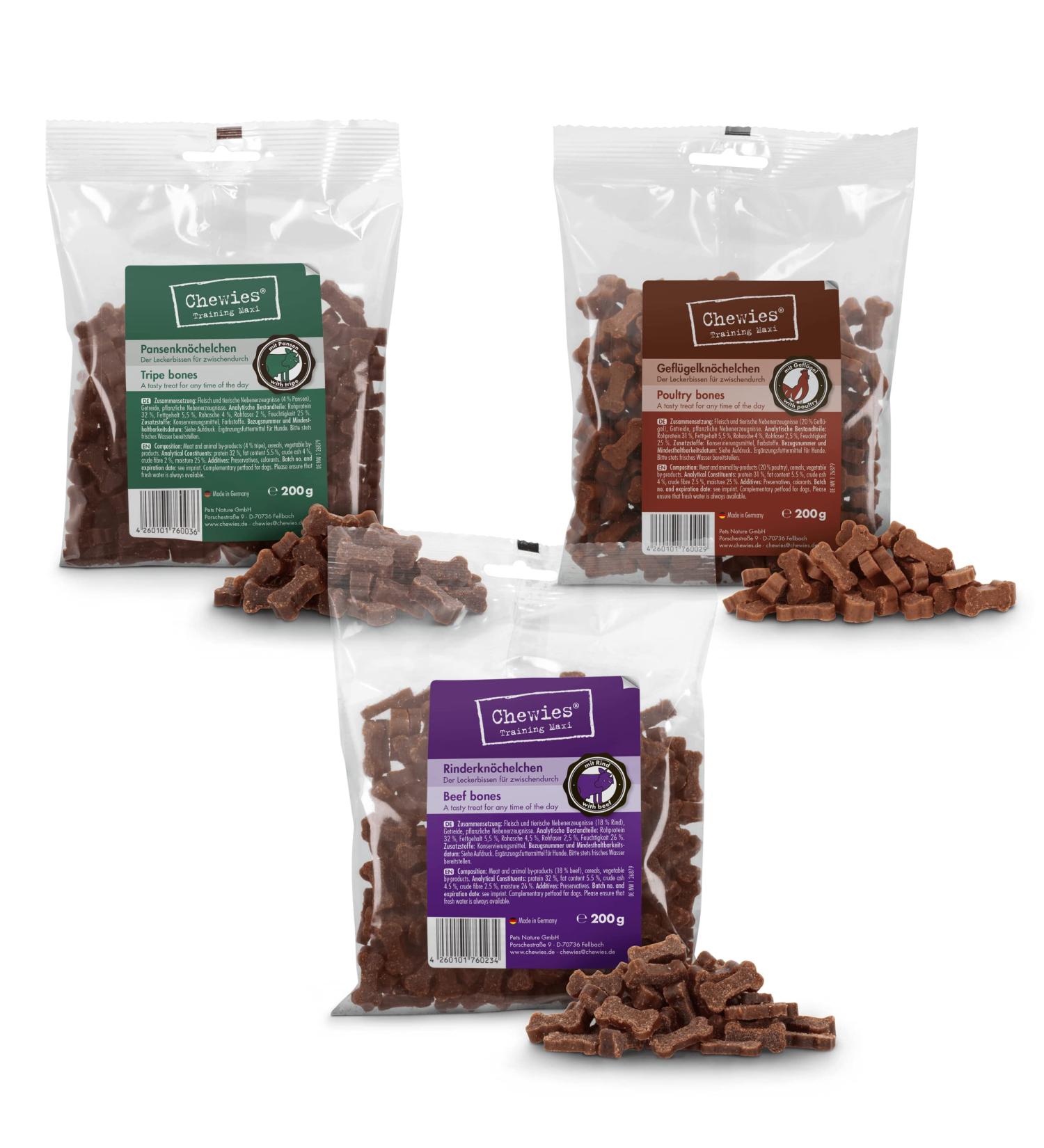 Buy Chewies Hundeleckerli Mix - 3 x 200g Dog Snacks | Sugar-Free High Meat Content | Beef Rumen Poultry Treats for Training (600g) - Buy Online on GoSupps.com