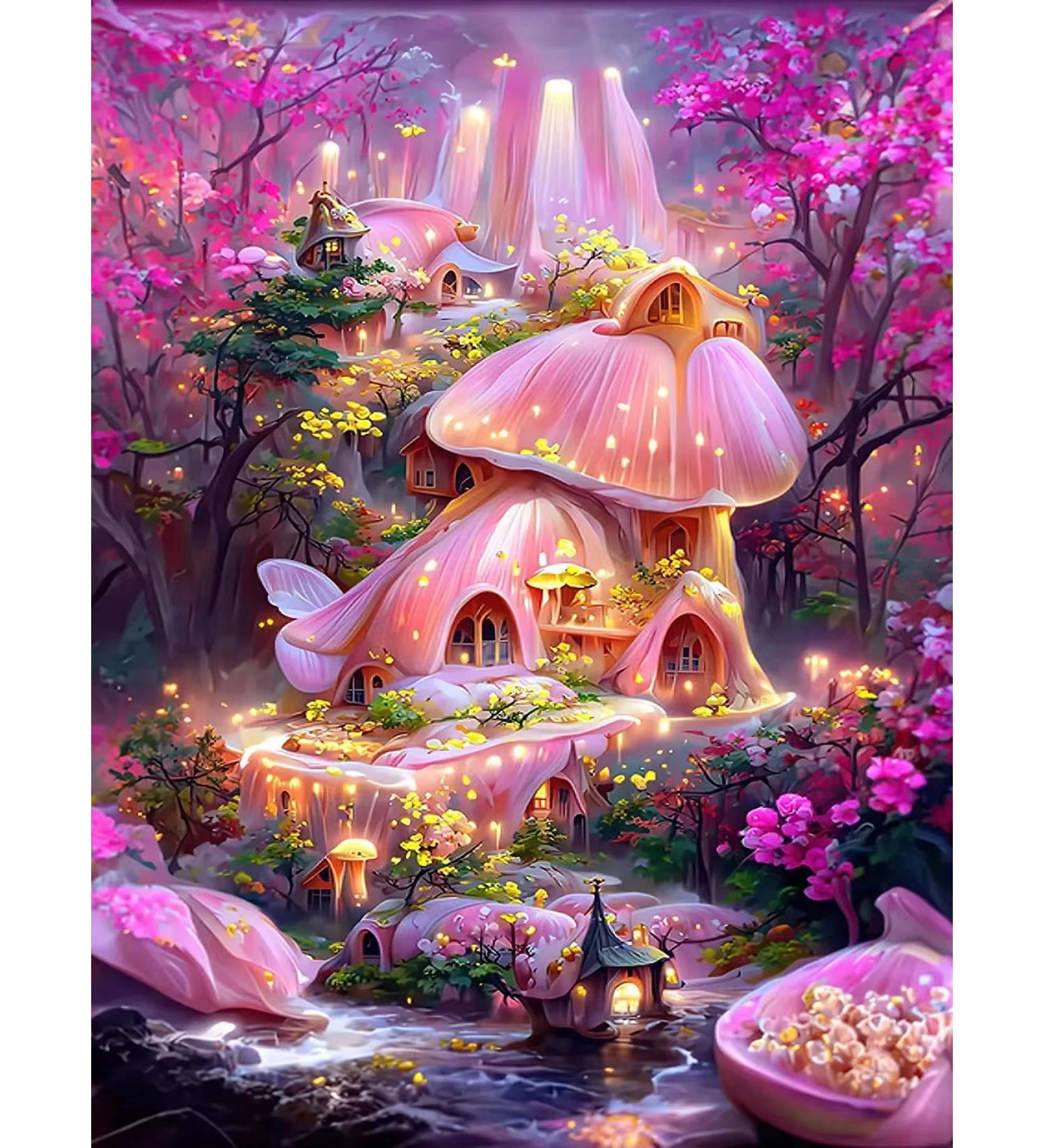 Mushroom Castle Diamond Painting Kit | DIY Cross Stitch Embroidery Set for Home Decor - 11.8 x 15.7inch - Buy Online on GoSupps.com