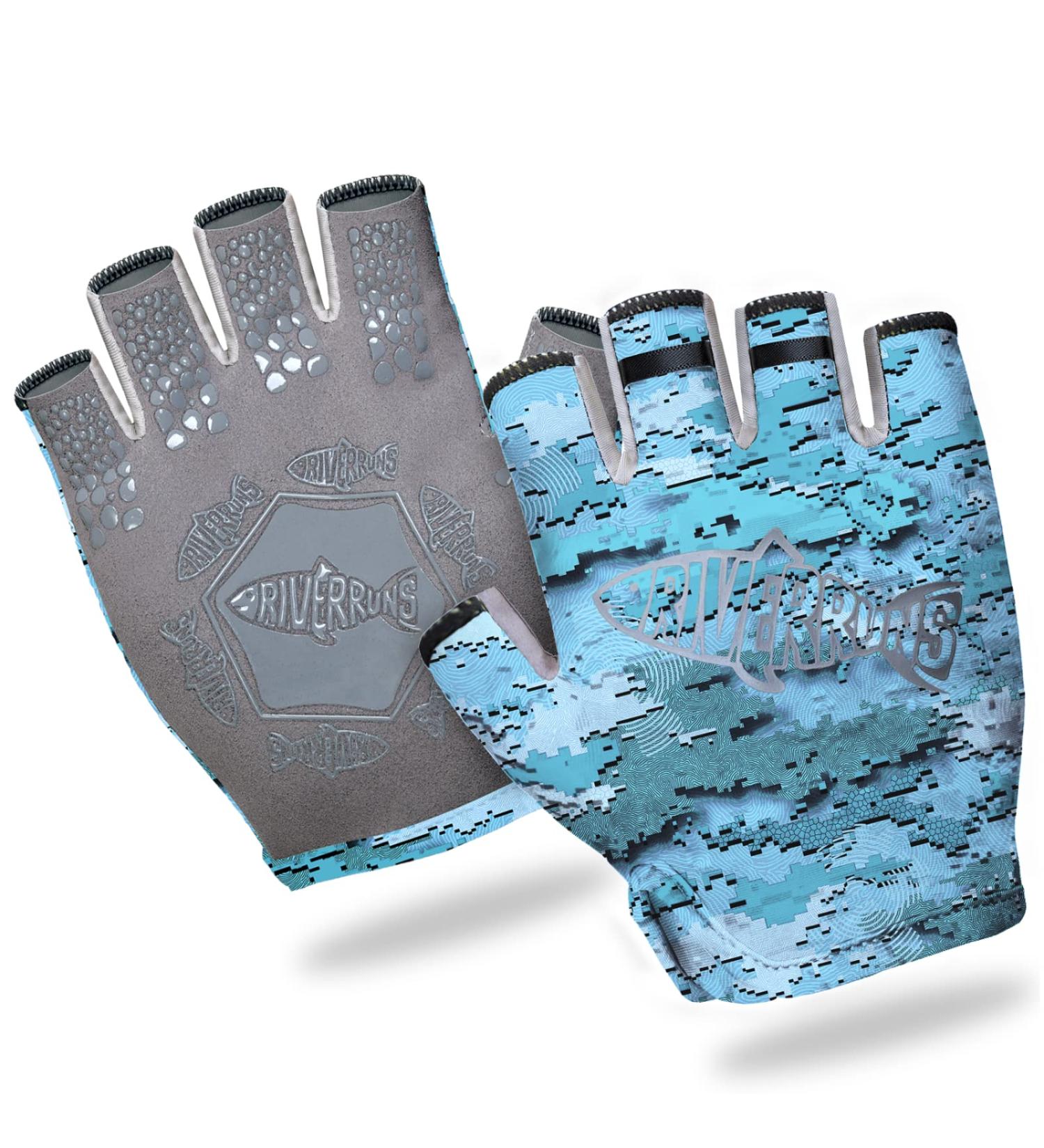 Riverruns Fingerless Sun Fishing Gloves - UPF50+ Lightweight & Breathable for Men - CamoBlue Small - Buy Online on GoSupps.com