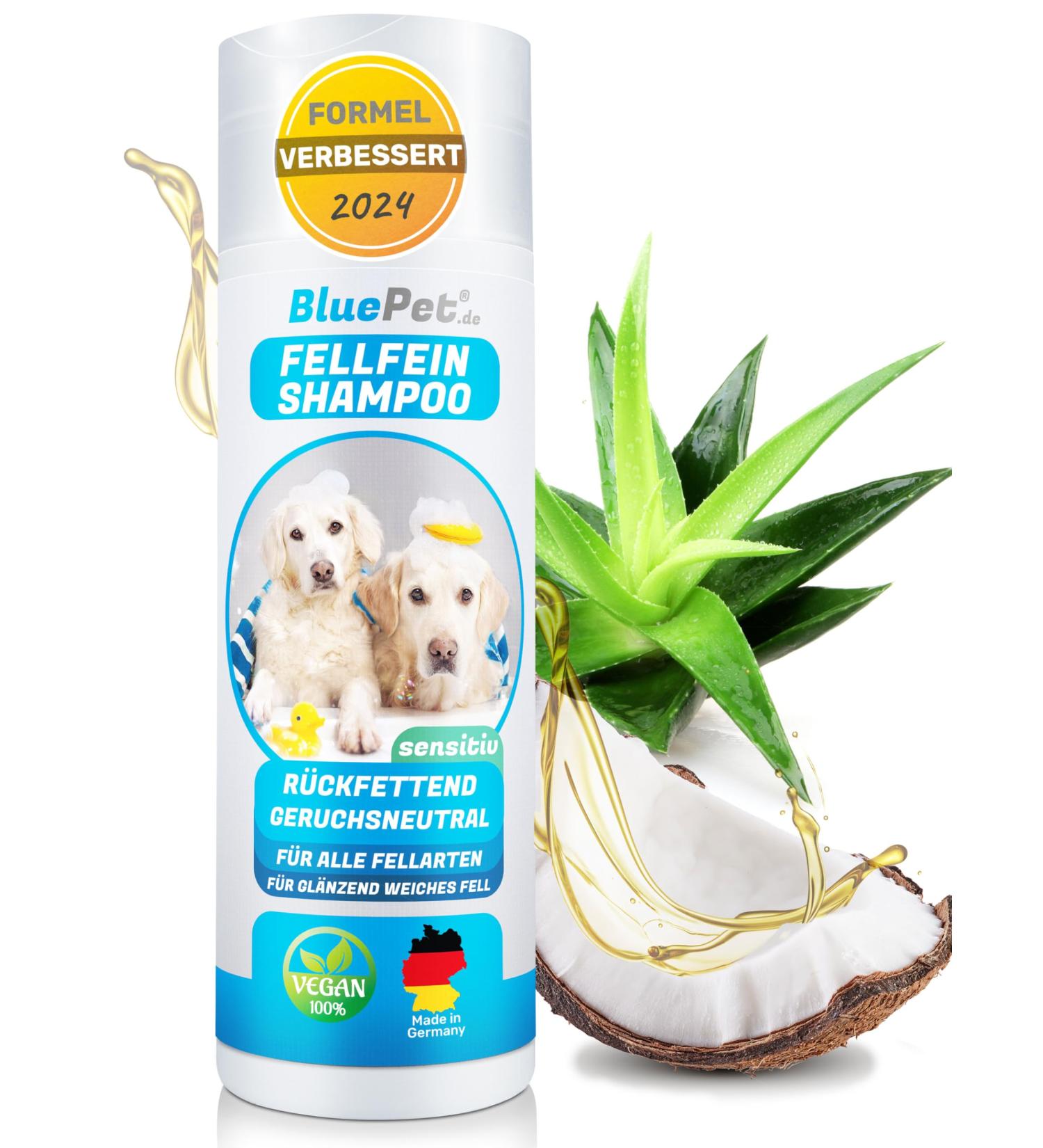 Bluepet Fellfein Sensitive Dog Shampoo - Odorless Vegan Made in Germany - Aloe Vera & Jojoba Oil for Shiny Fur | Bestselling Dog Care - Buy Online on GoSupps.com