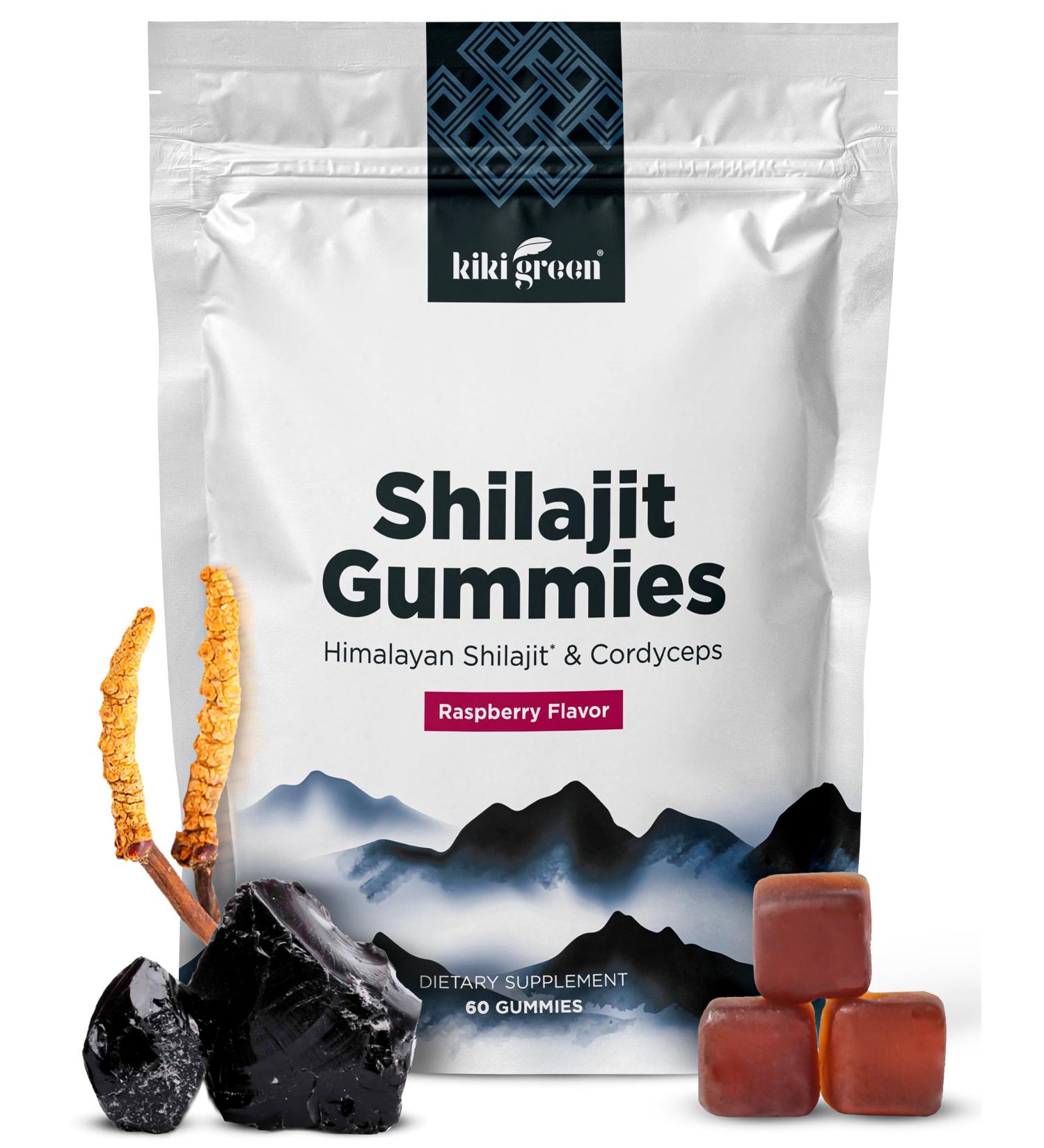 KIKI Green Shilajit Gummies - 1000 mg Pure Himalayan Shilajit Gummies with Cordyceps Extract - Trace Minerals Included - 60 Individually Packed Gummy - Raspberry Flavor - Buy Online on GoSupps.com