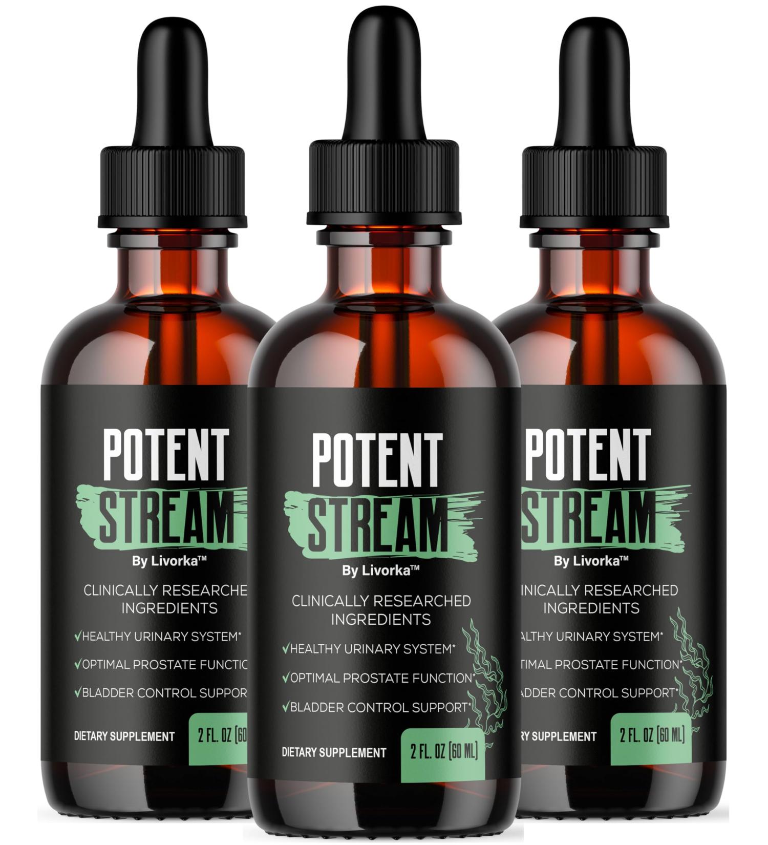 (3 Pack) Potent Stream - Official Potent Stream Drops Supplements for Men PotentStream Drop Reviews Potentstream Liquid Premium All Natural Maximum Strength Advanced Formula 3 Bottles for 3 Months - Buy Online on GoSupps.com