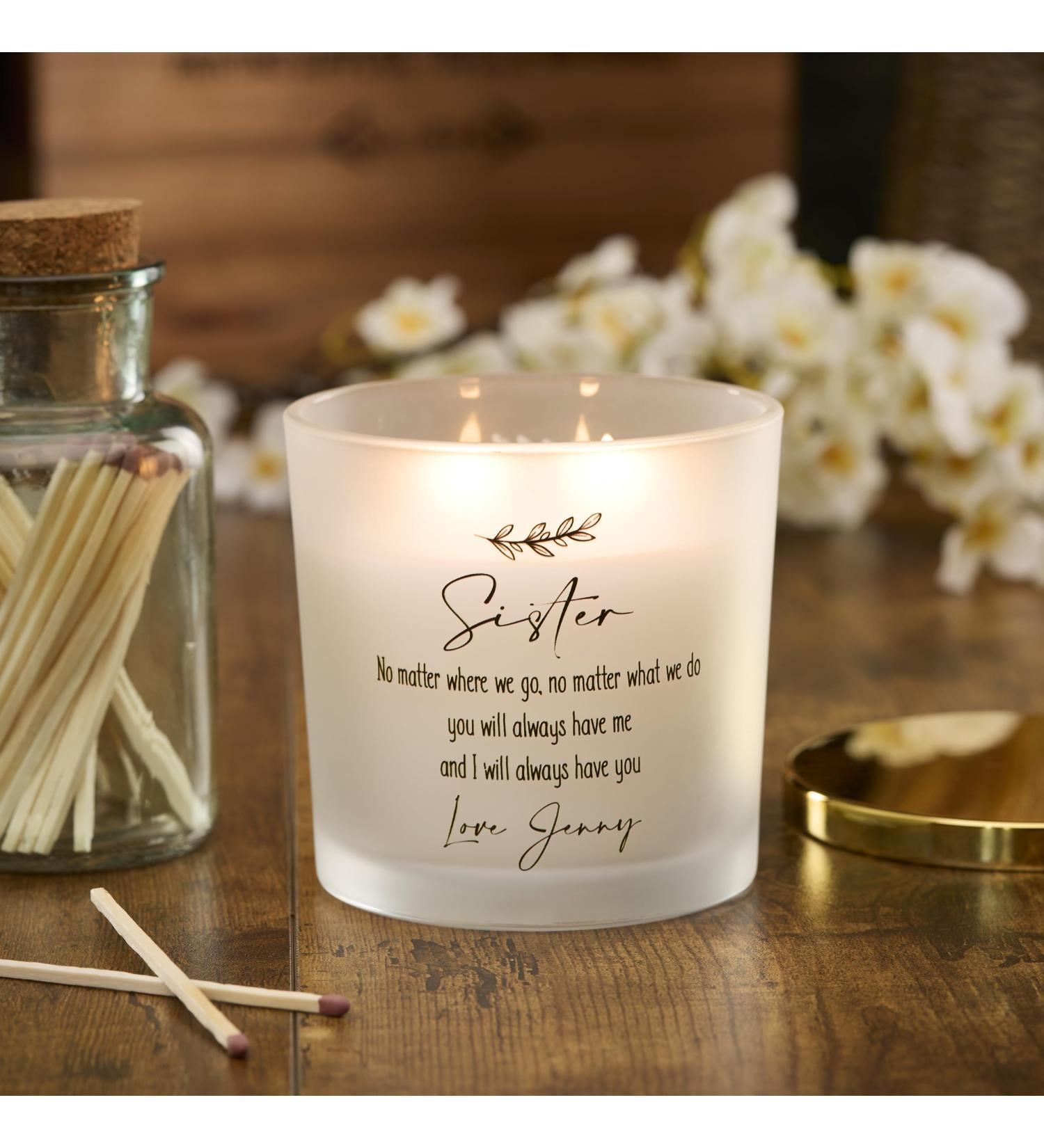 Personalised Large Double Wick Candle Gift for Sister with Sentiment (White Musk Vanilla)