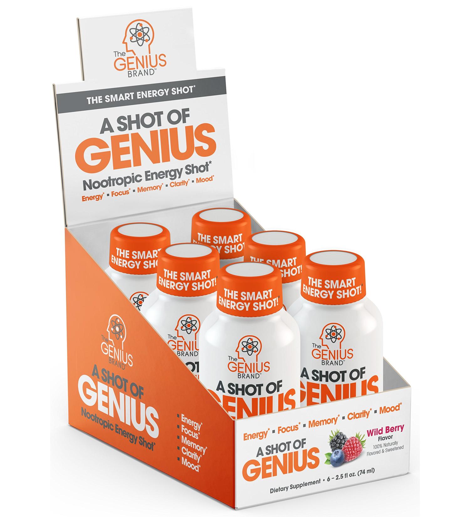 Shot of Genius Berry Nootropic Energy Shots - Mood Support - Pack of 6 - Buy Online on GoSupps.com